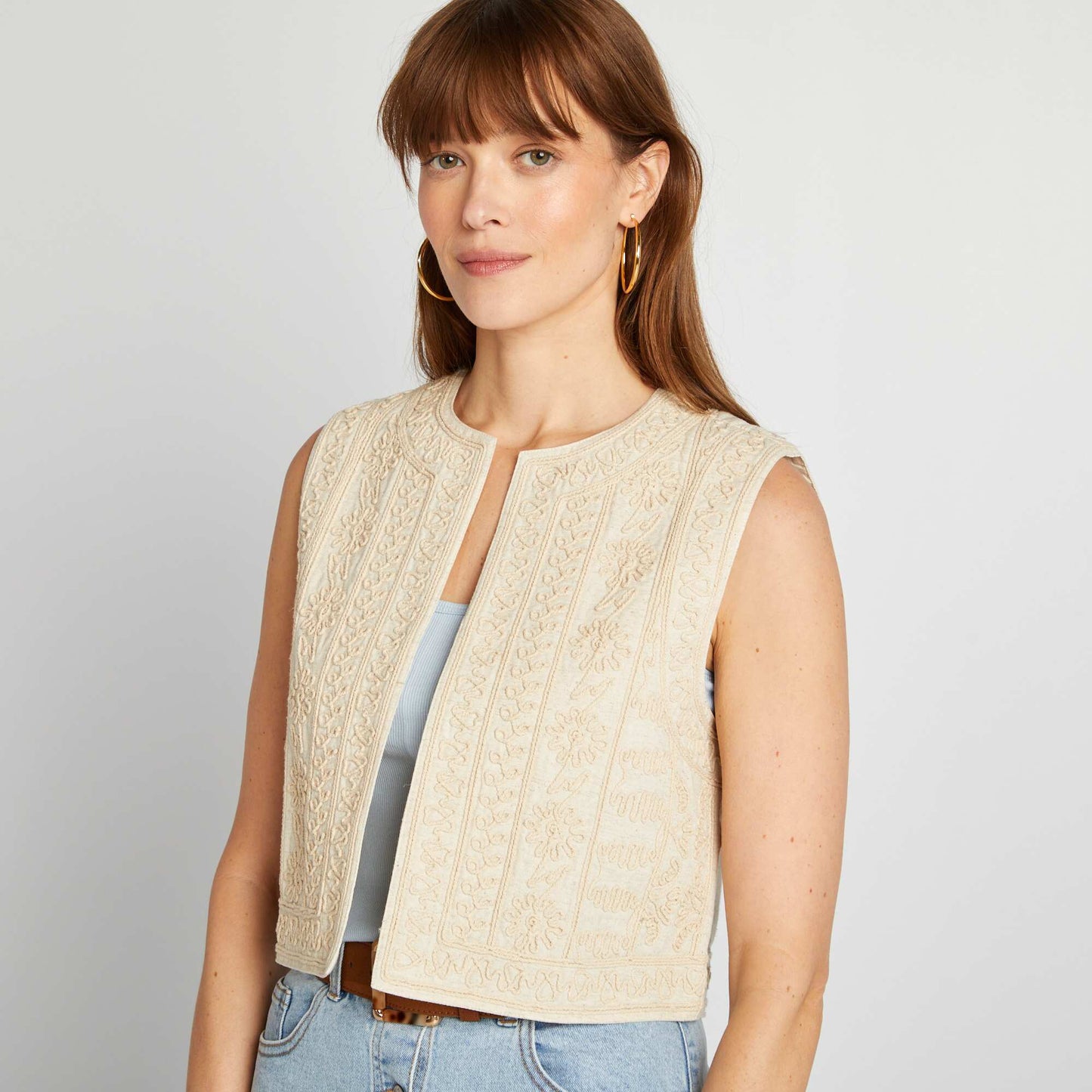 Veste sans manches en lin mélangé BEIGE