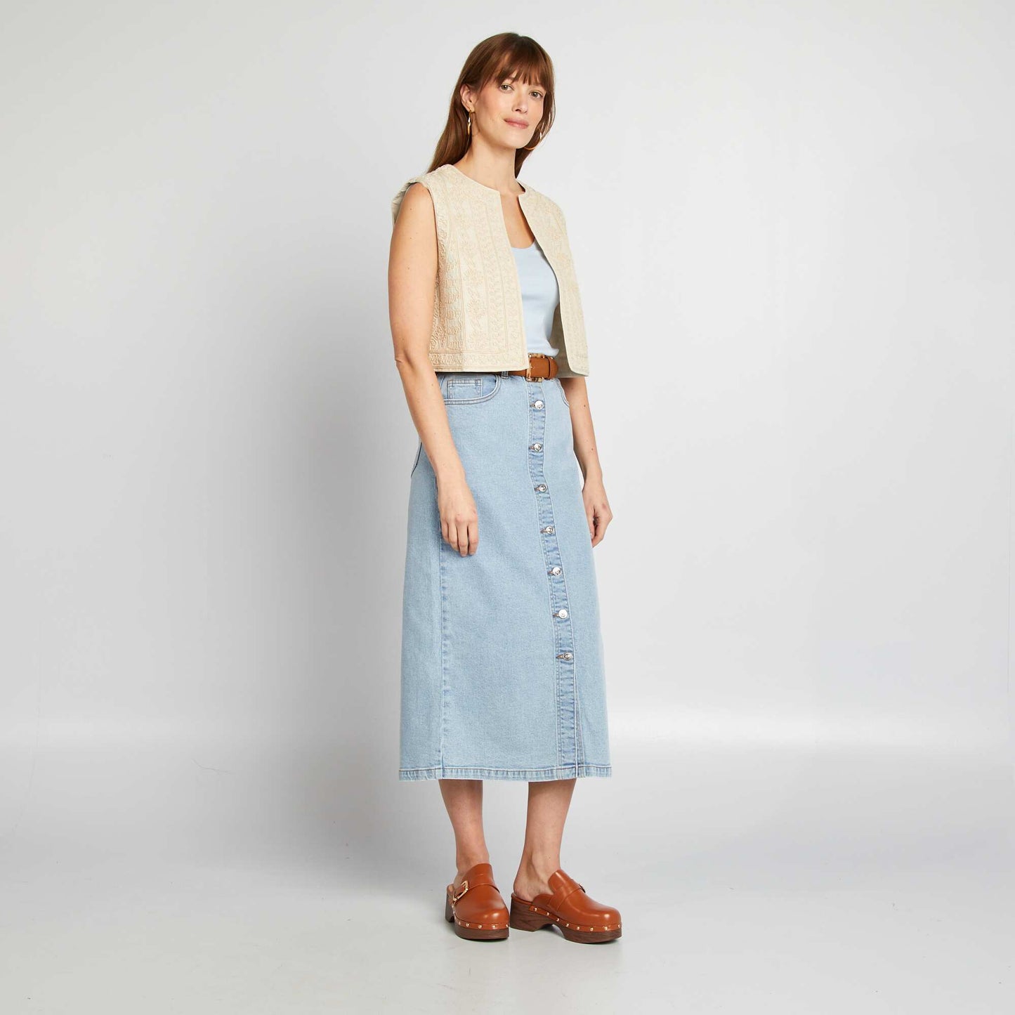 Veste sans manches en lin mélangé BEIGE
