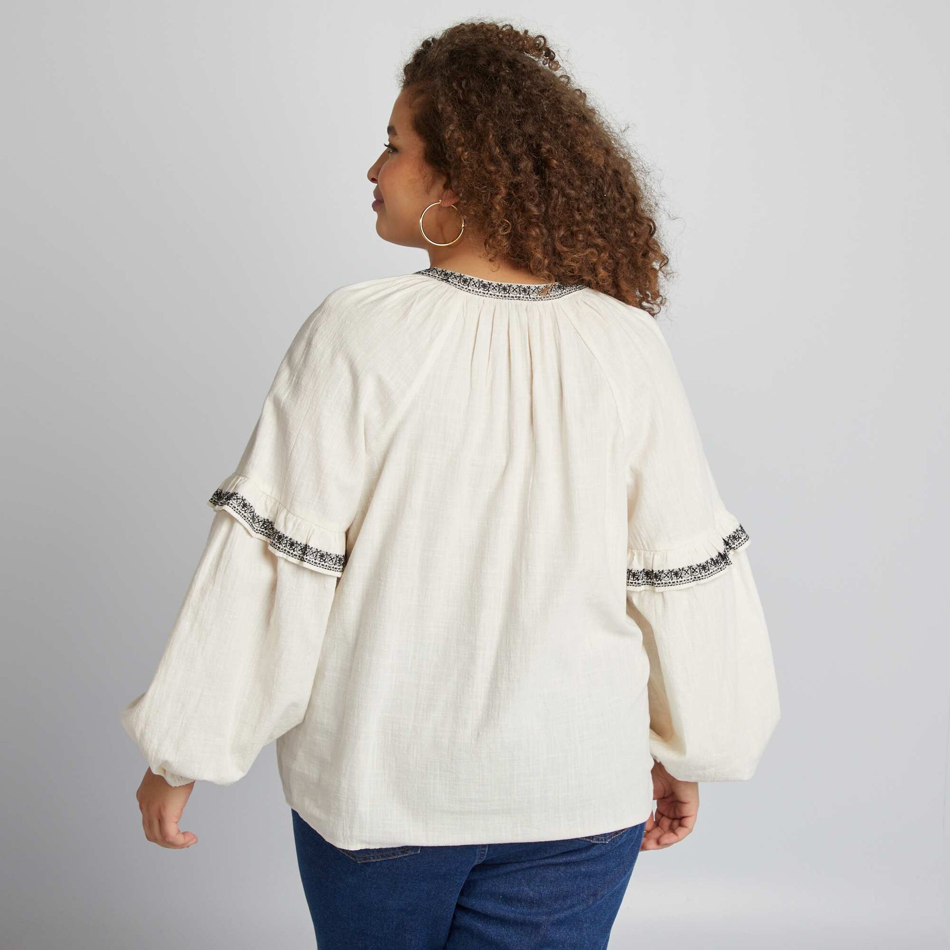 Blouse en gaze de coton avec motifs brodés BEIGE