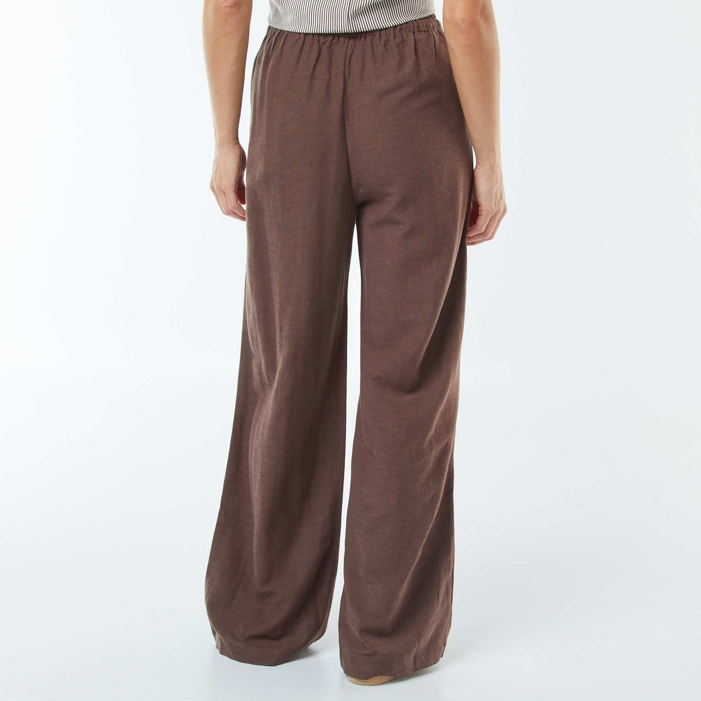 Pantalon wide leg en lin mélangé MARRON