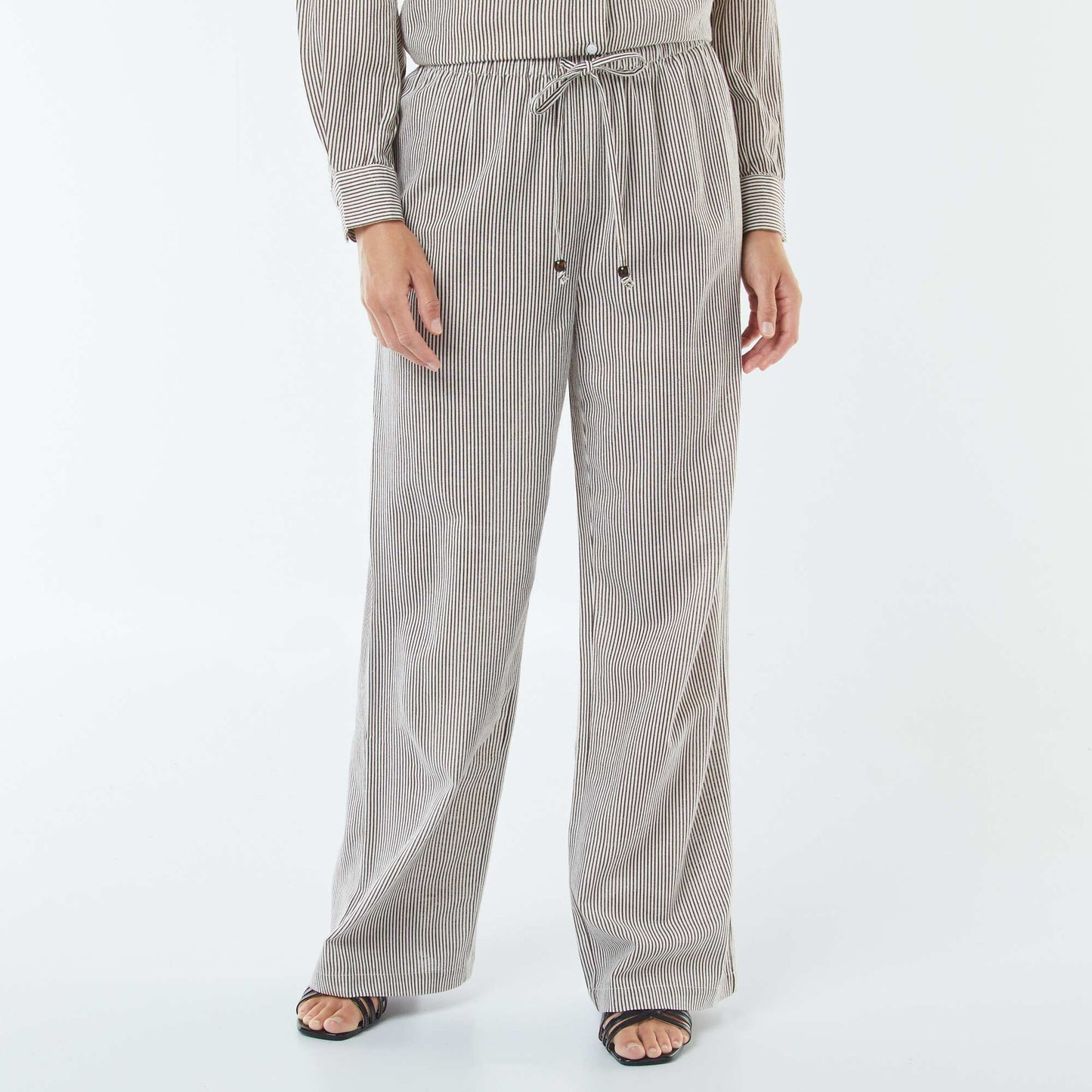 Pantalon wide leg en lin mélangé BEIGE