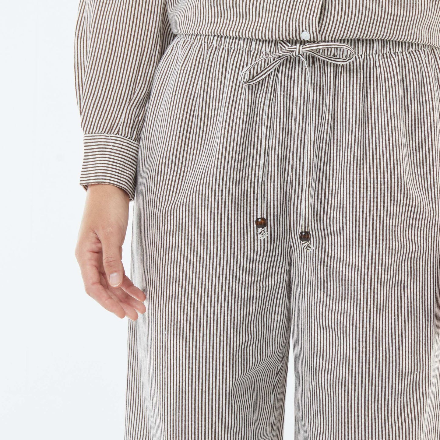 Pantalon wide leg en lin mélangé BEIGE