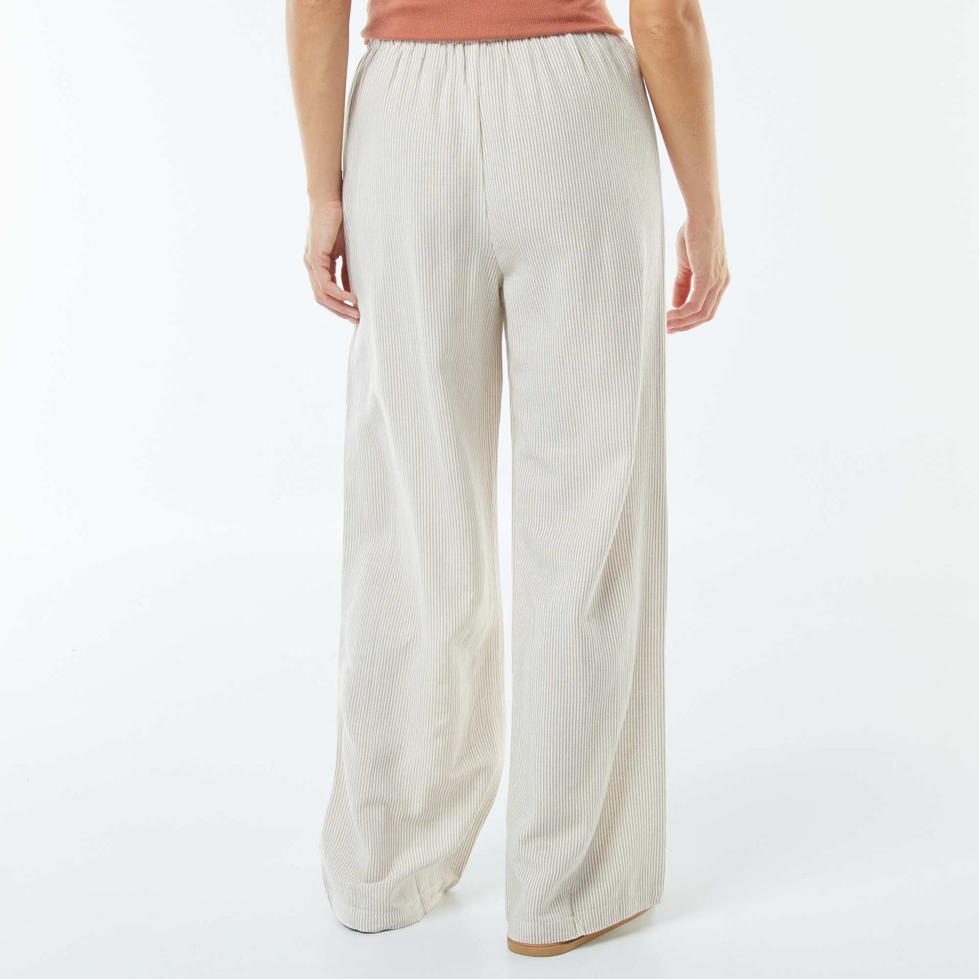 Pantalon wide leg en lin mélangé BEIGE