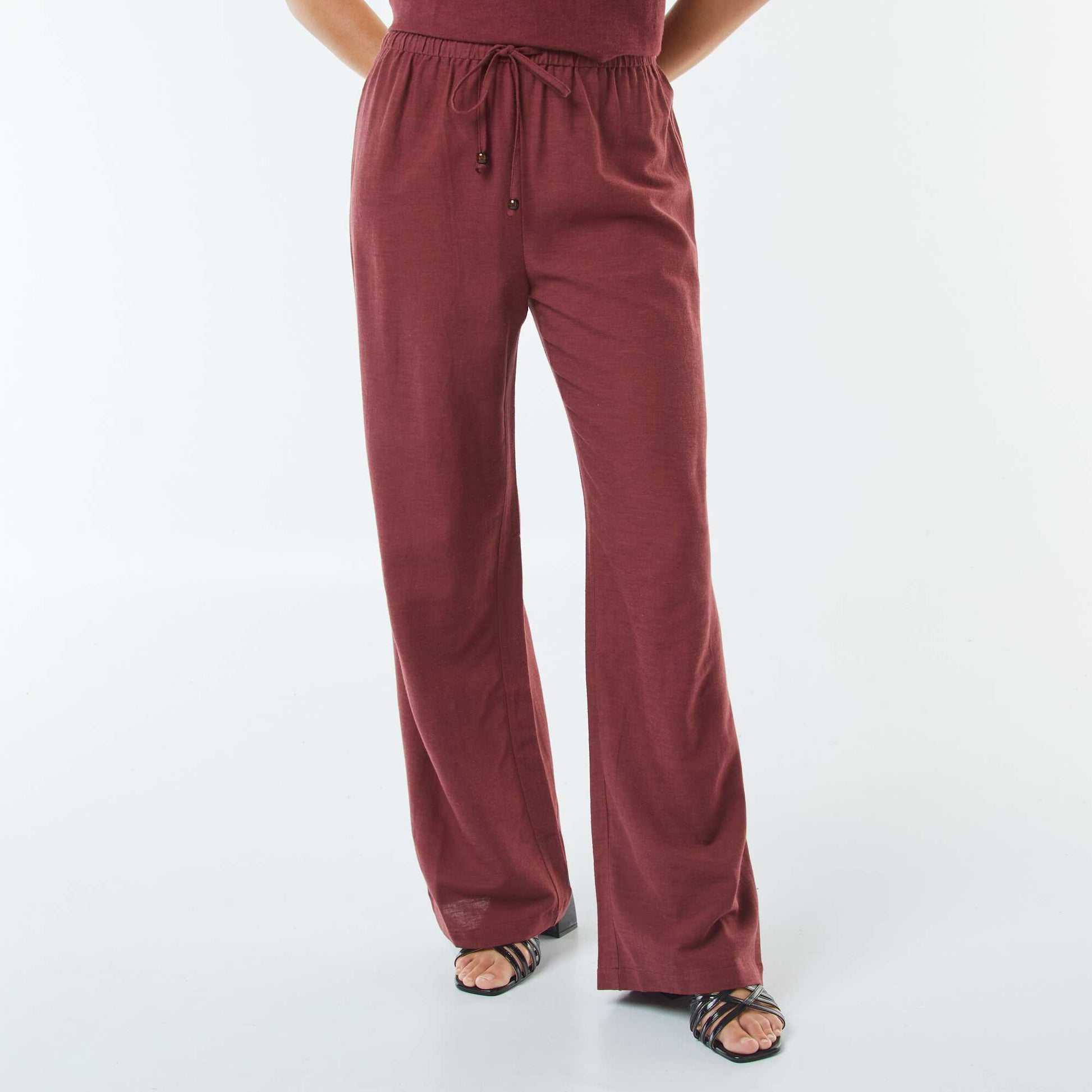 Pantalon wide leg en lin mélangé ROUGE