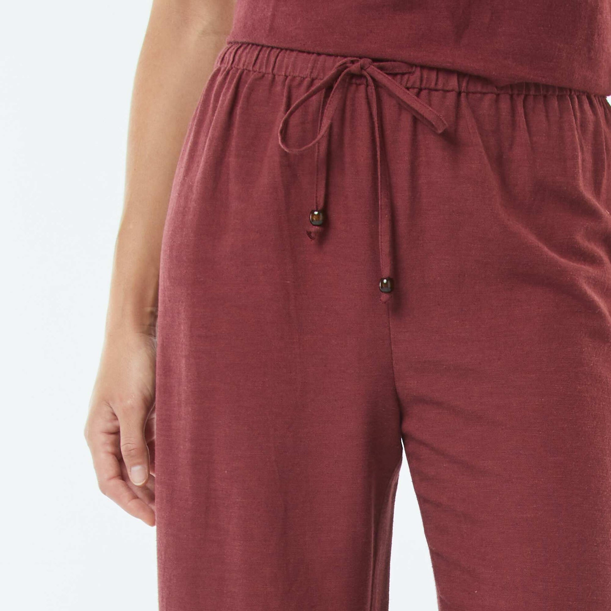 Pantalon wide leg en lin mélangé ROUGE