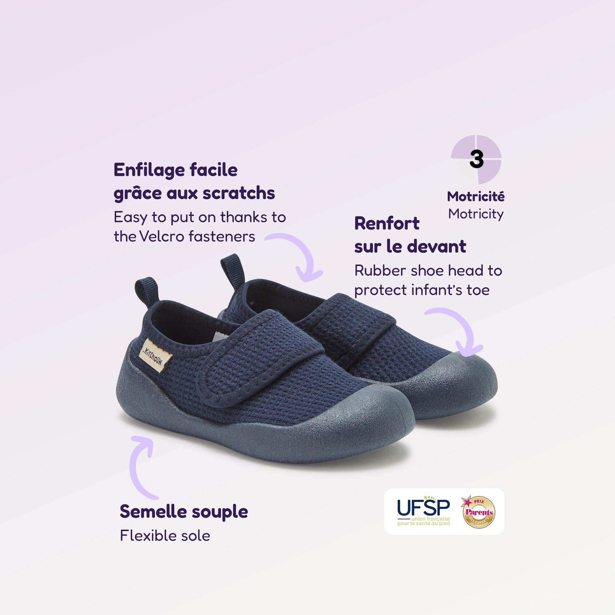 Chaussons motricité 3 '1ers pas' - Kitchoun BLEU