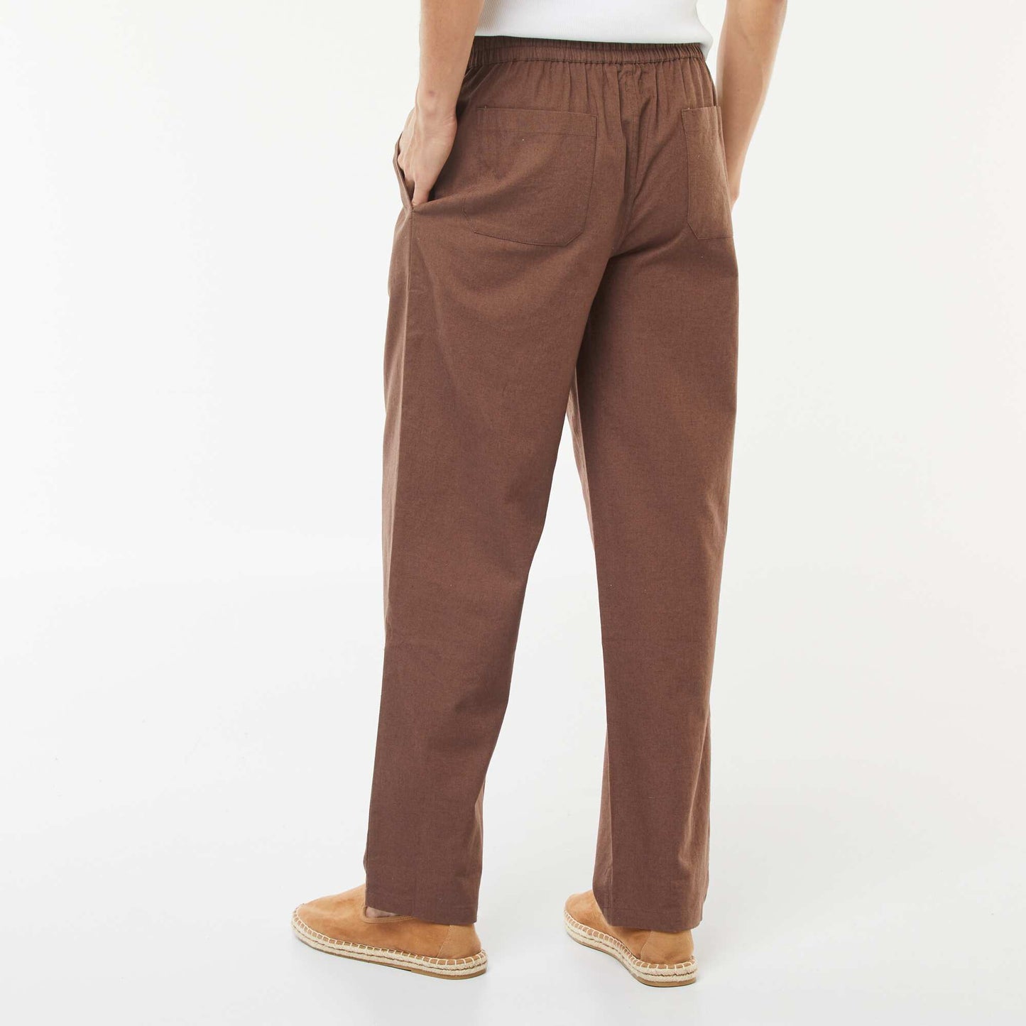 Pantalon en lin mélangé coupe droite MARRON