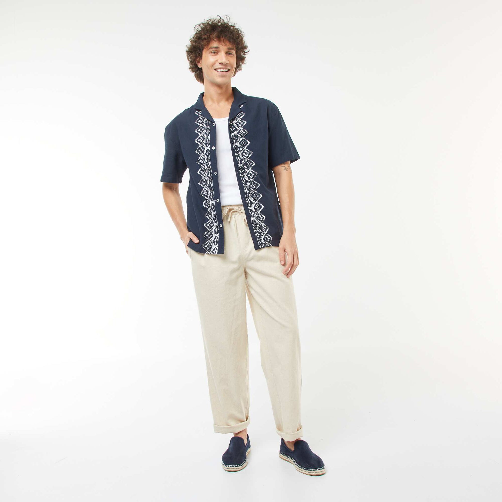 Pantalon en lin mélangé coupe droite BEIGE