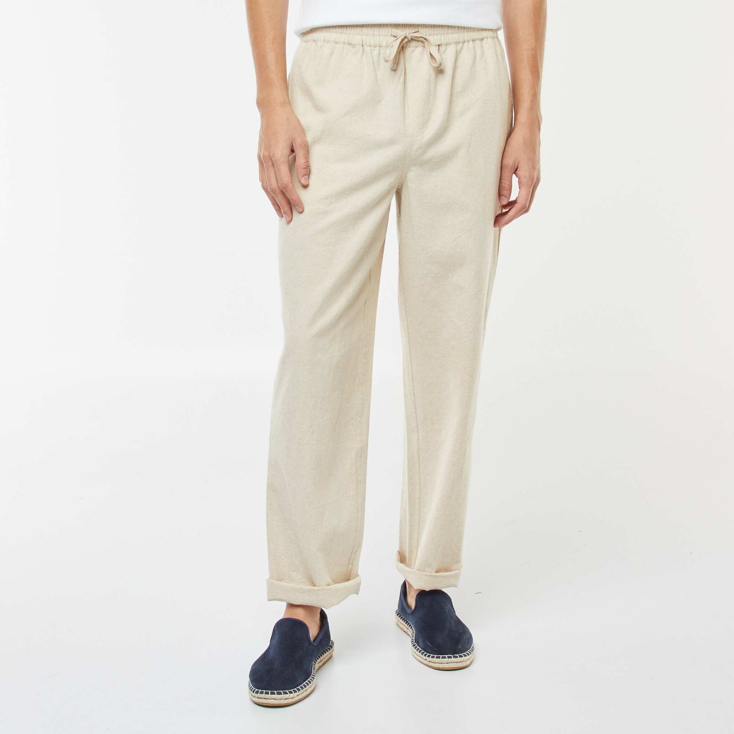 Pantalon en lin mélangé coupe droite BEIGE
