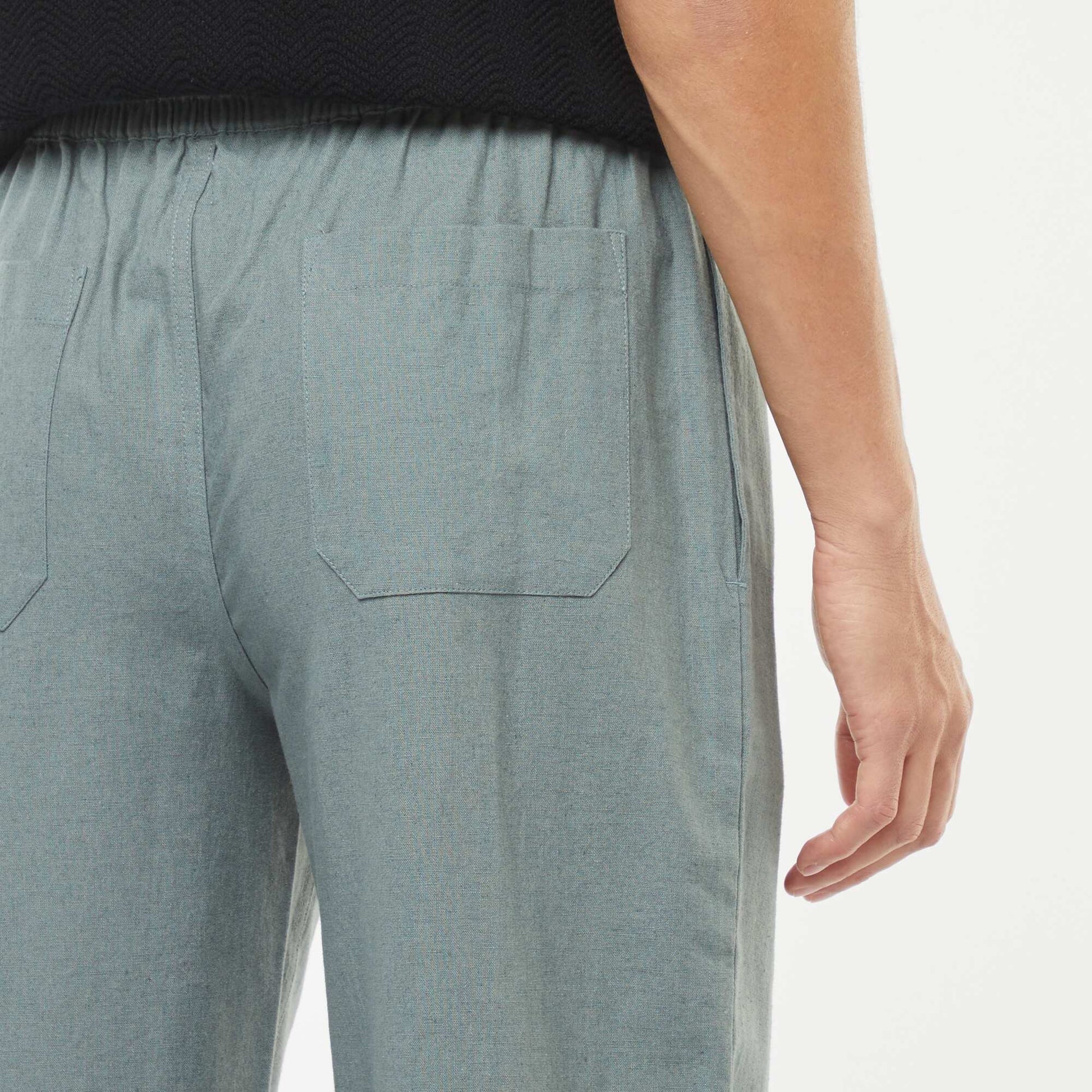 Pantalon en lin mélangé coupe droite VERT