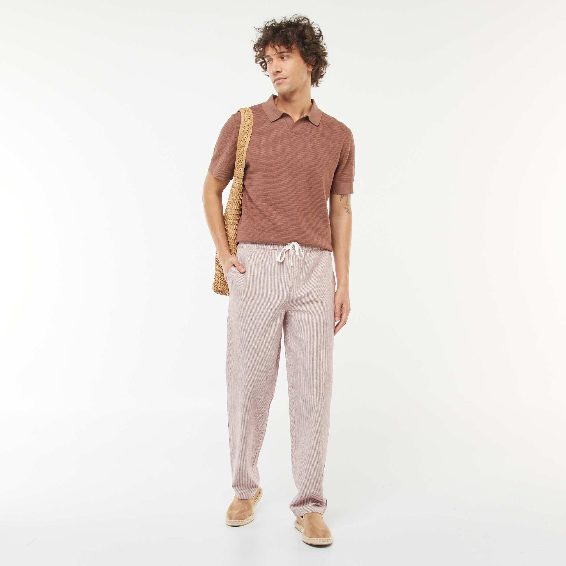 Pantalon en lin mélangé coupe droite ROUGE