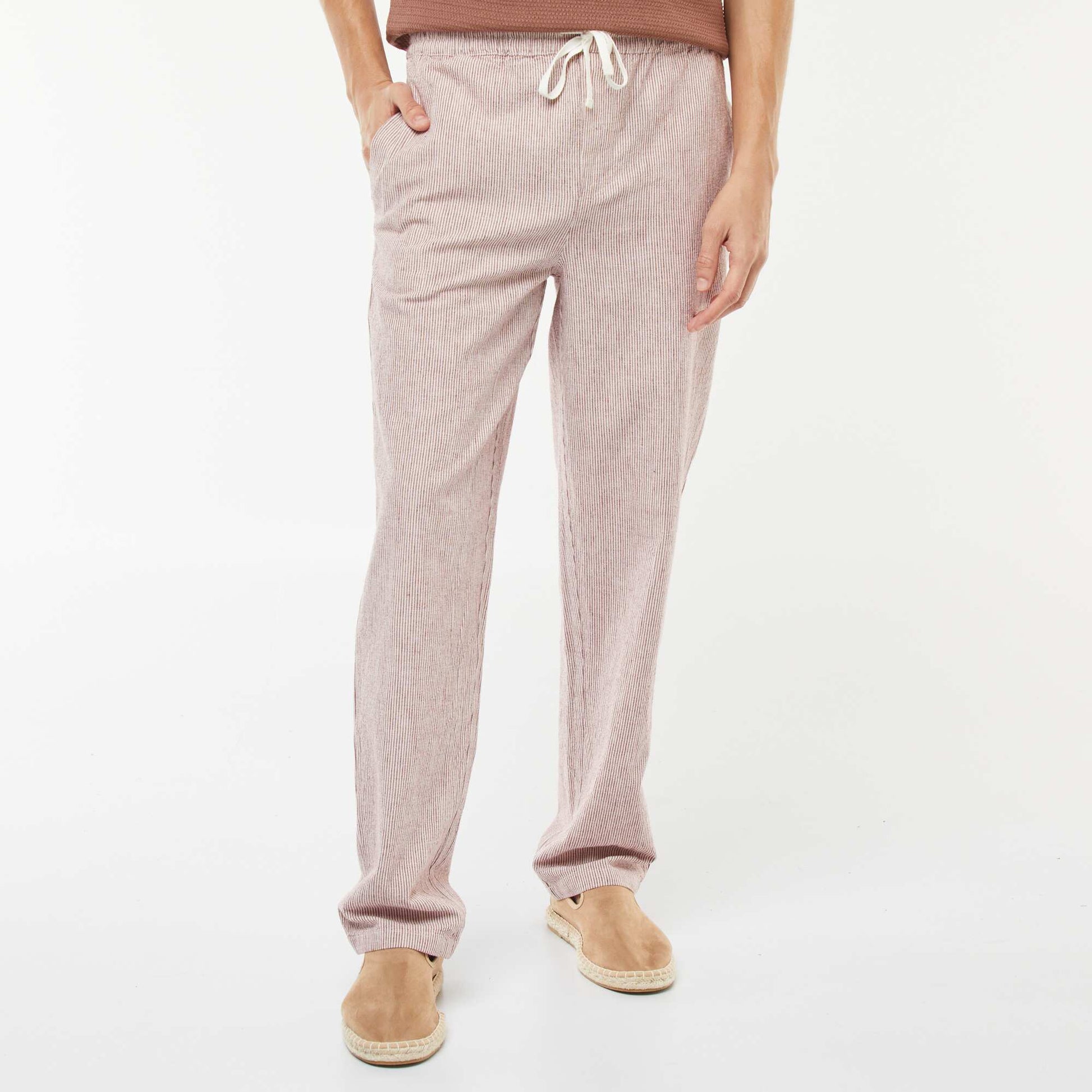 Pantalon en lin mélangé coupe droite ROUGE