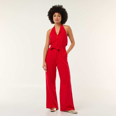 Combinaison pantalon avec dos nu ROUGE
