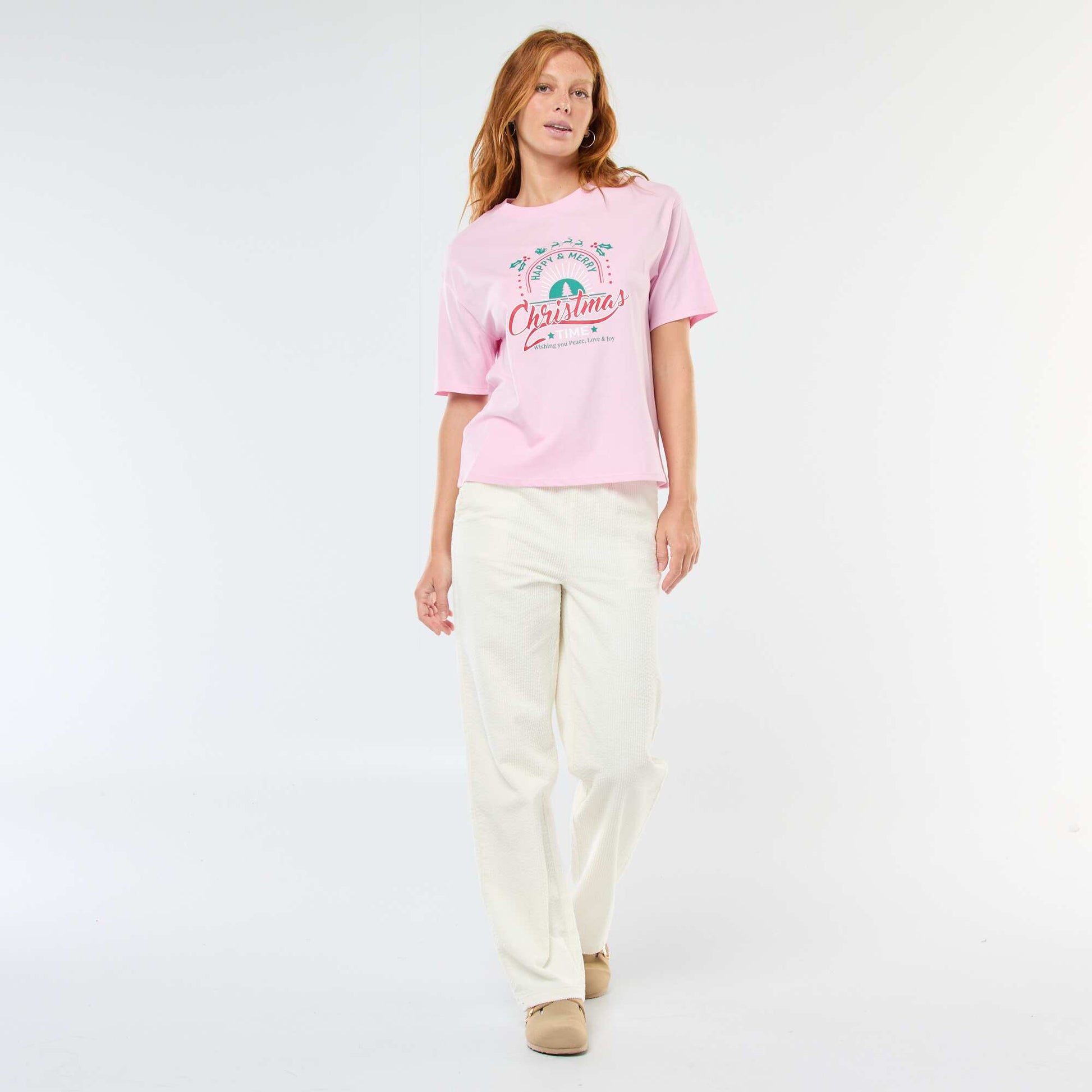 T-shirt en jersey 'Noël' imprimé à manches courte ROSE