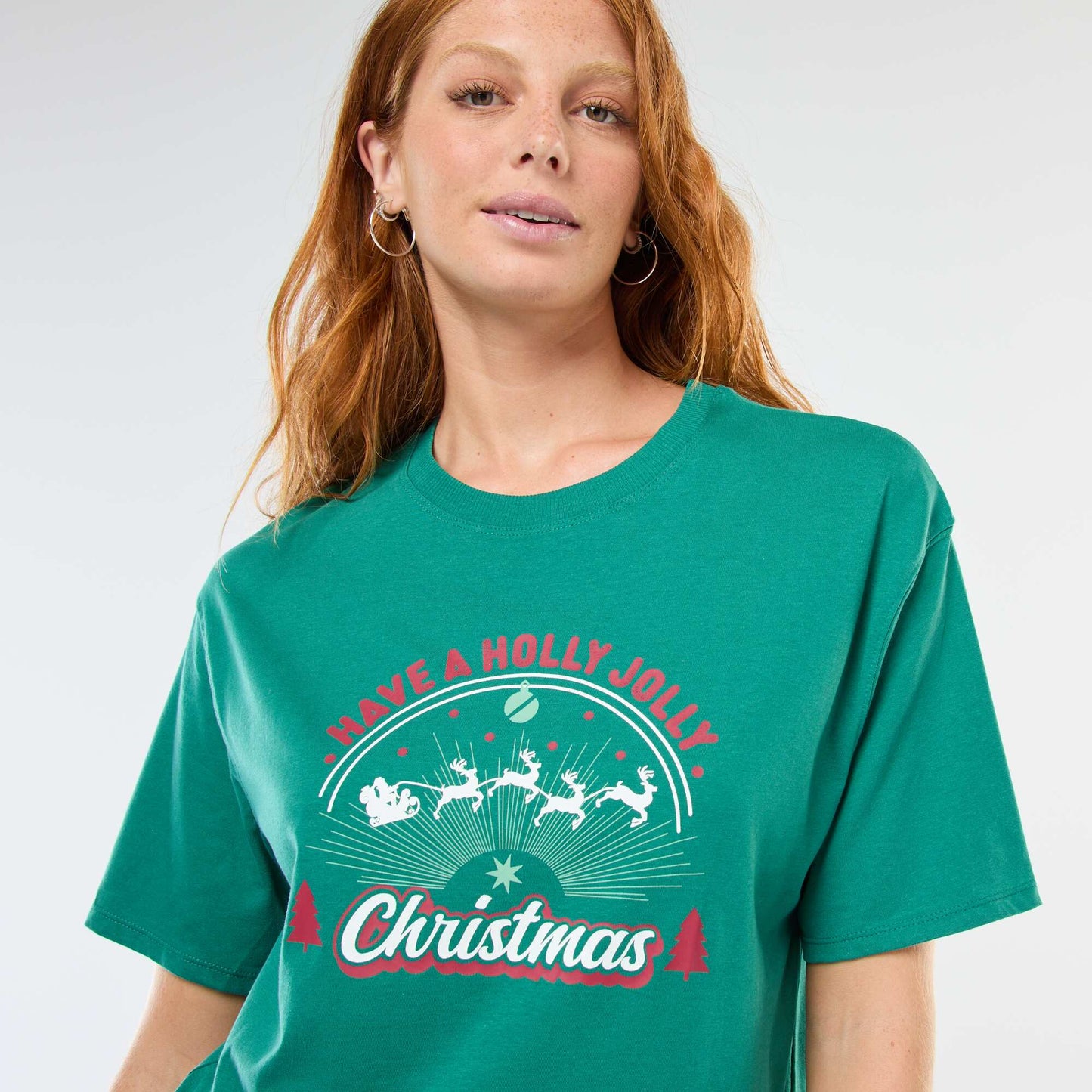 T-shirt en jersey 'Noël' imprimé à manches courte VERT