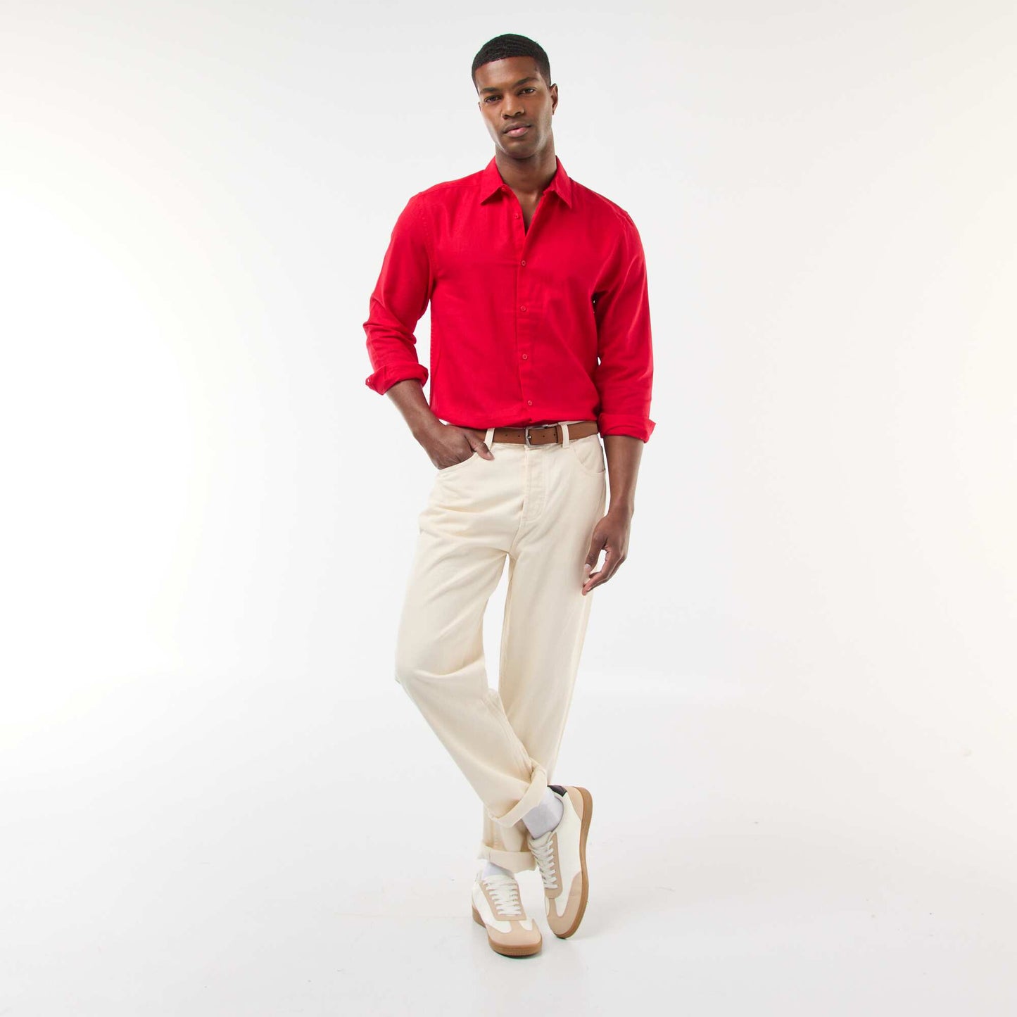 Chemise regular en lin ROUGE
