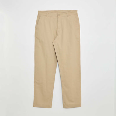 Chino droit en coton uni BEIGE