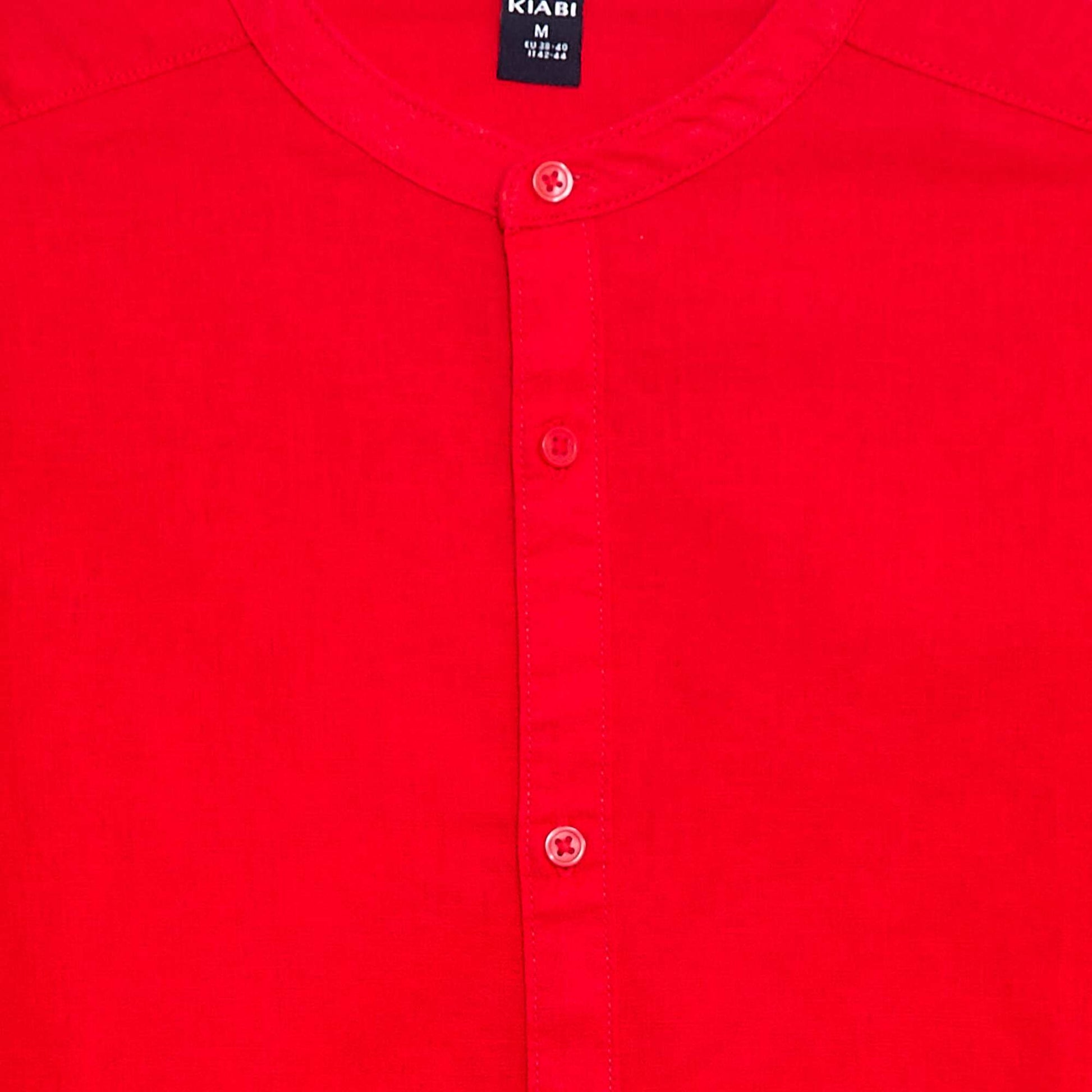 Chemise unie en coton et lin ROUGE