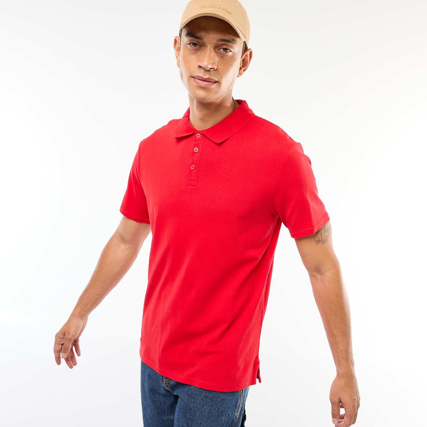Polo en piqué de coton à manches courtes ROUGE