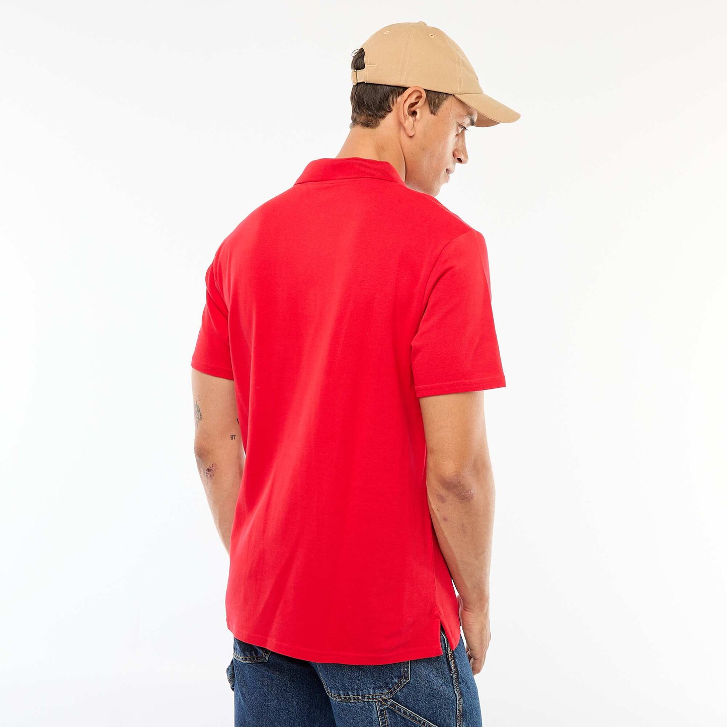 Polo en piqué de coton à manches courtes ROUGE