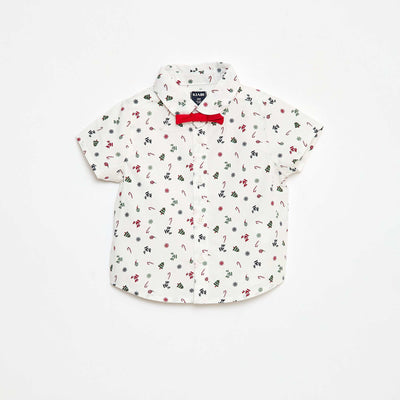 Chemise imprimée 'Noël' avec nœud papillon en coton BLANC