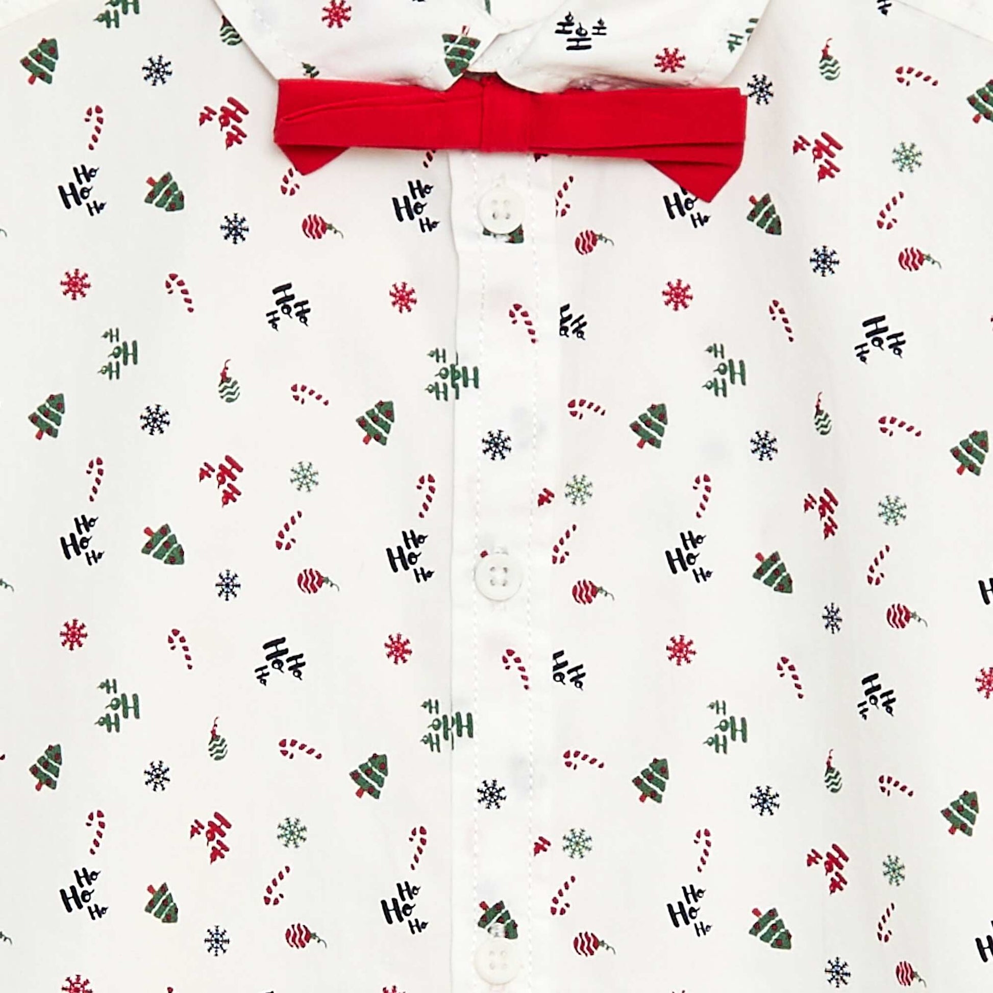 Chemise imprimée all-over 'Noël' avec nœud coton BLANC