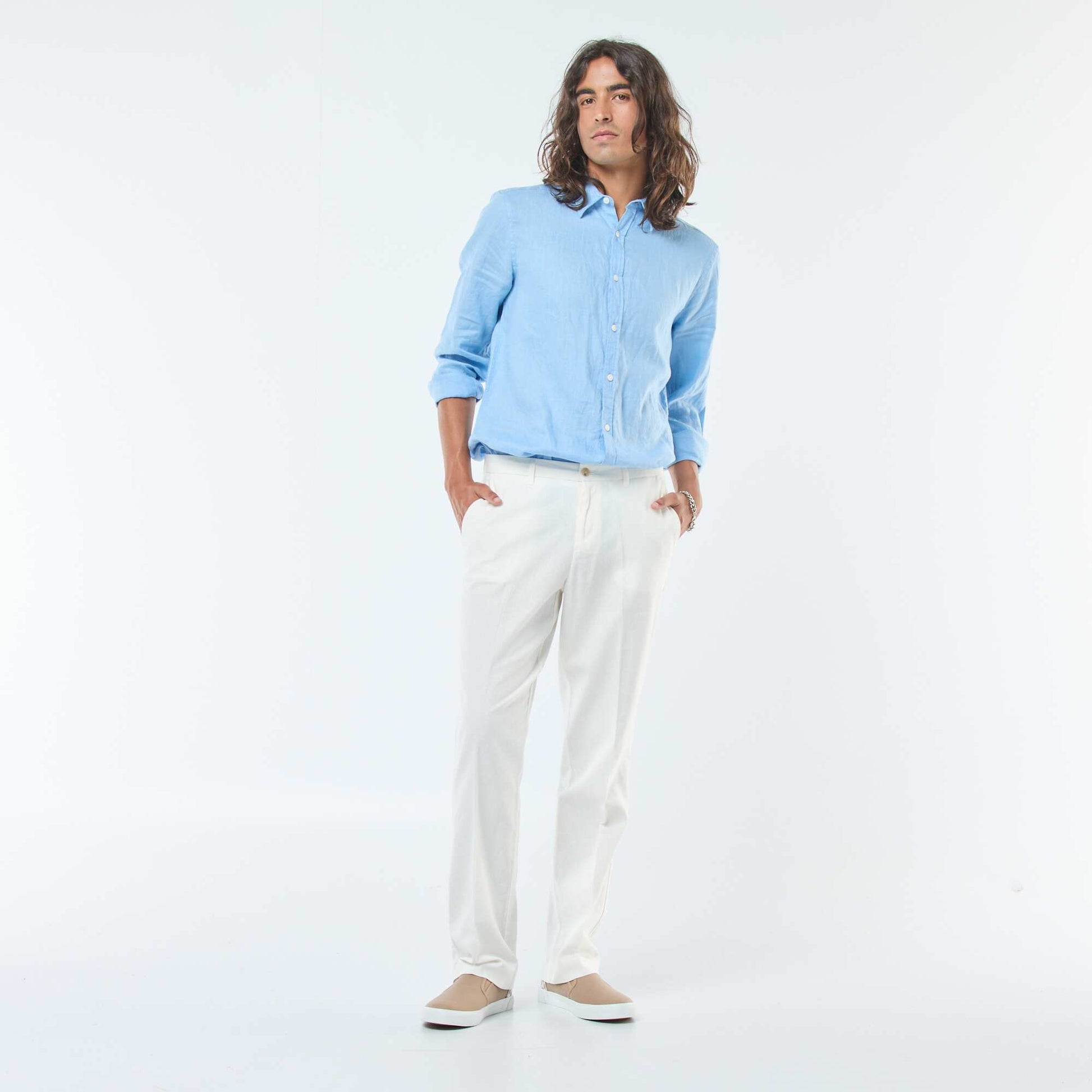 Pantalon type costume coupe slim BLANC