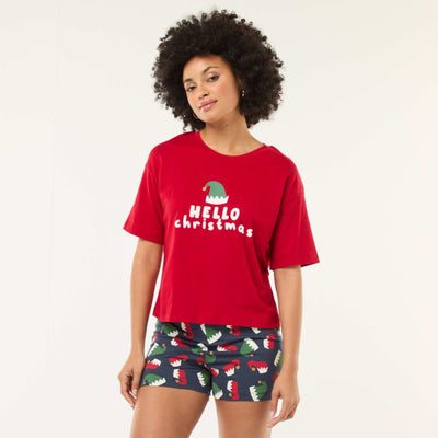 Pyjama court imprimé Noël - 2 pièces ROUGE