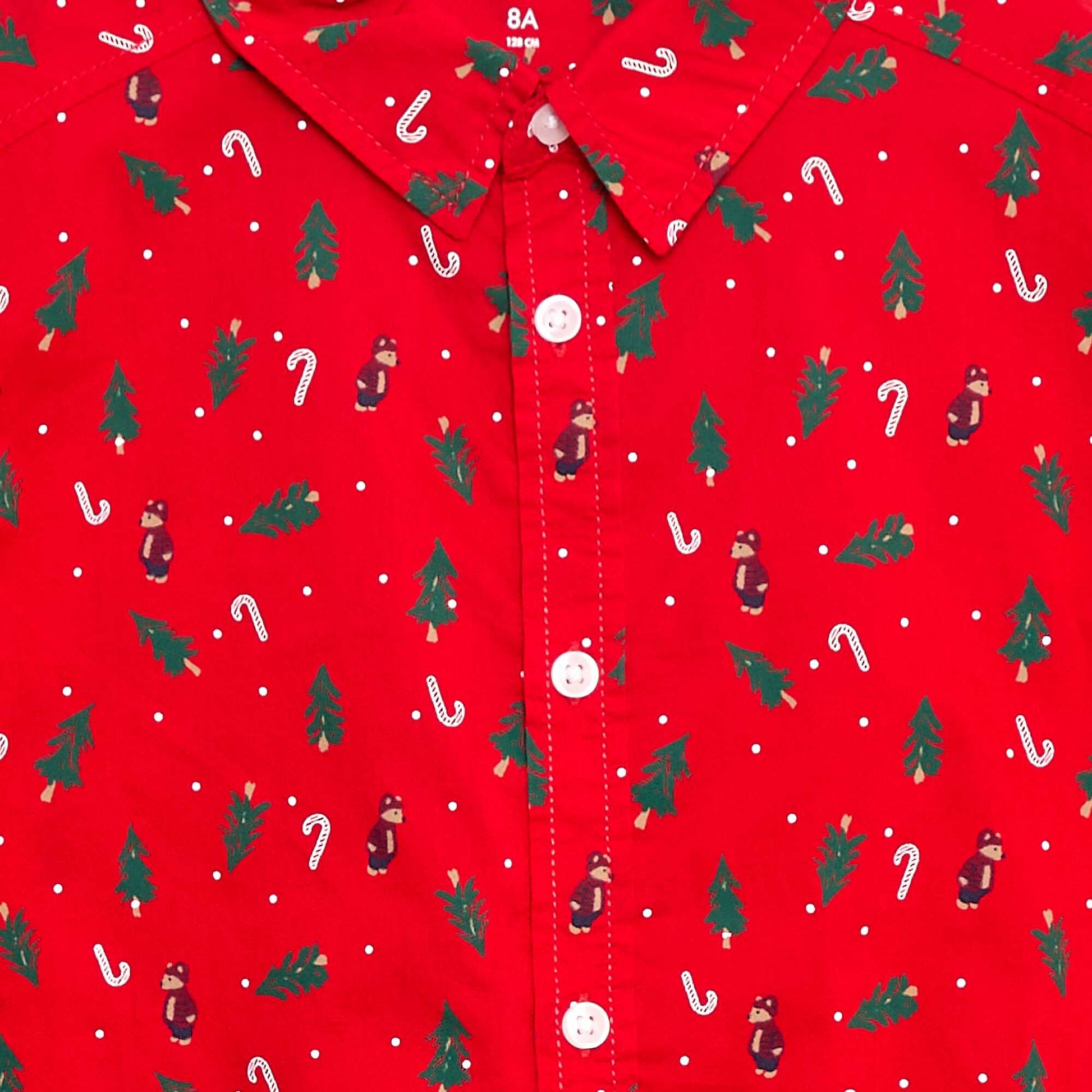 Chemise regular imprimé all-over 'Noël' en coton ROUGE