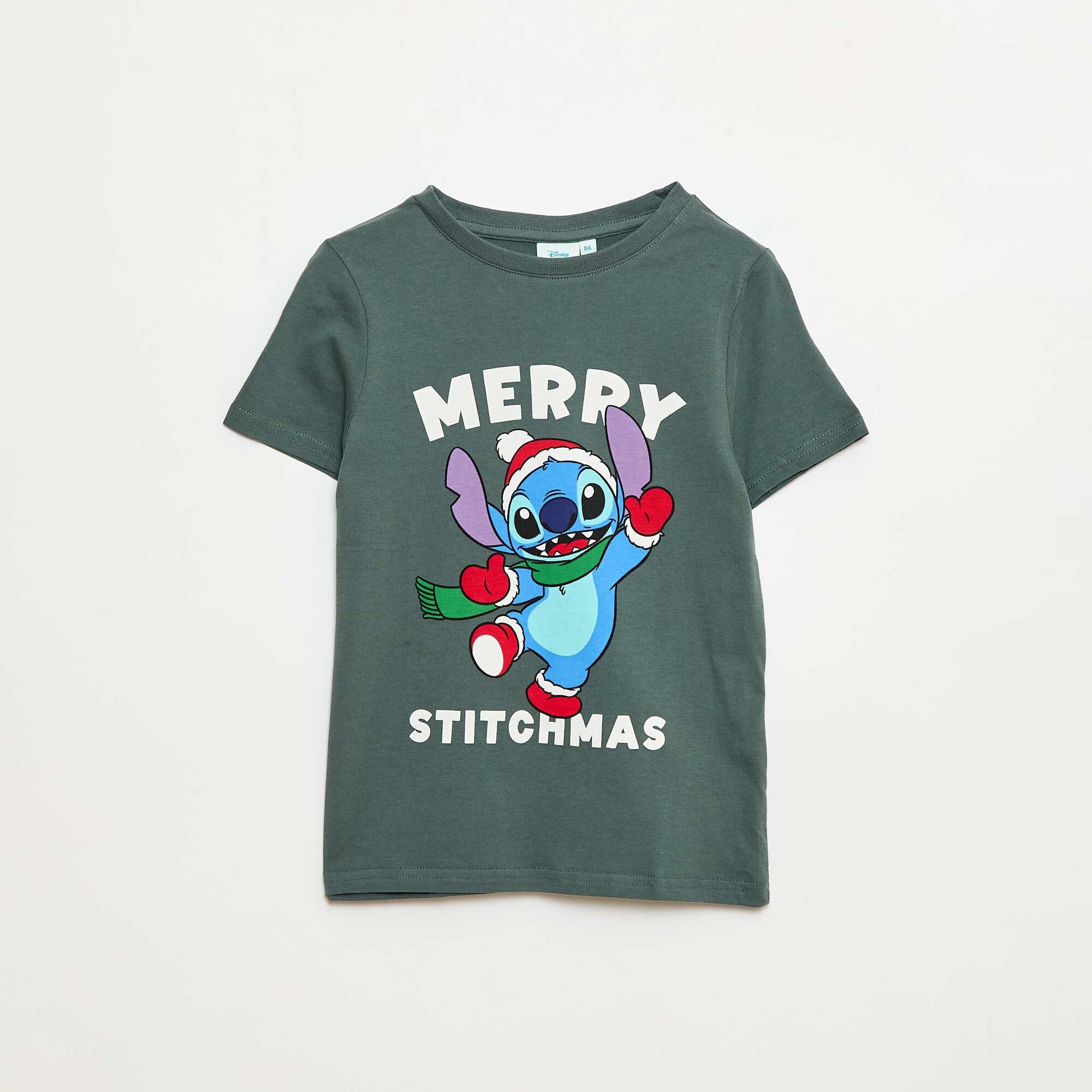 T-shirt 'Stitch' 'Disney' à manches courtes 'Noël' VERT