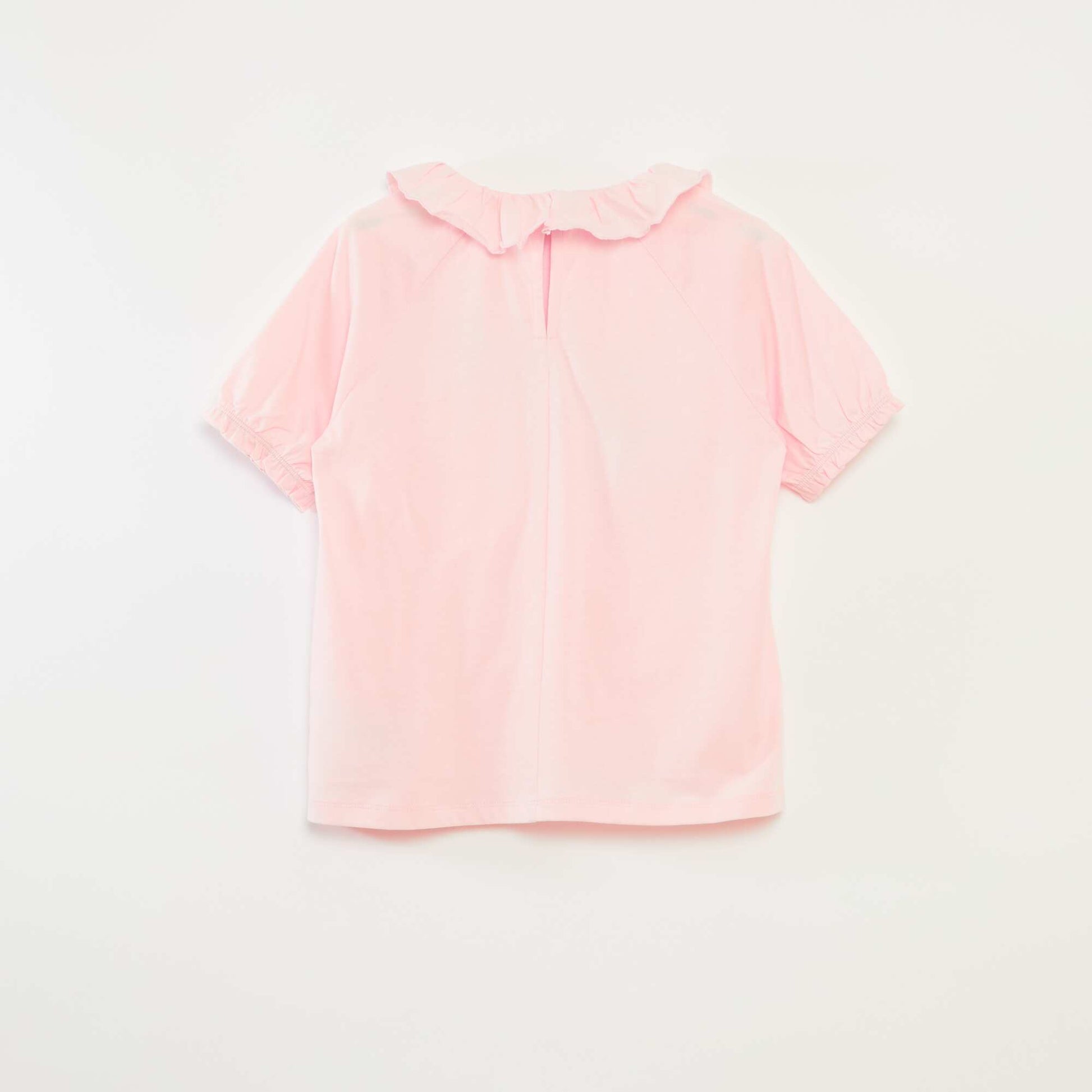 T-shirt à col volanté sequins en coton ROSE