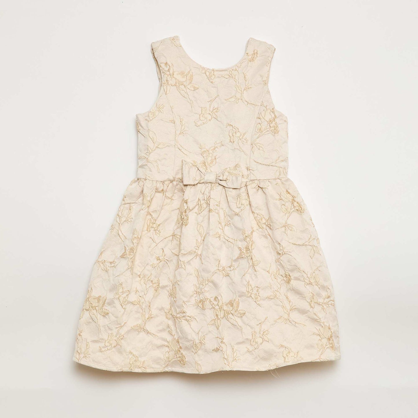 Robe sans manche en jacquard avec gros nœud BEIGE