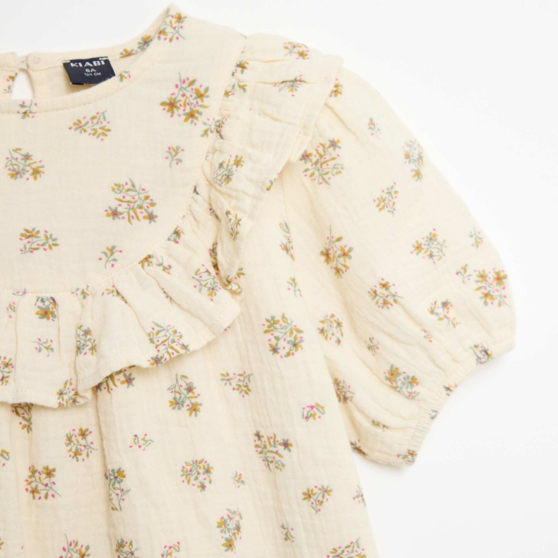 Blouse à col rond et plastron volantée BEIGE