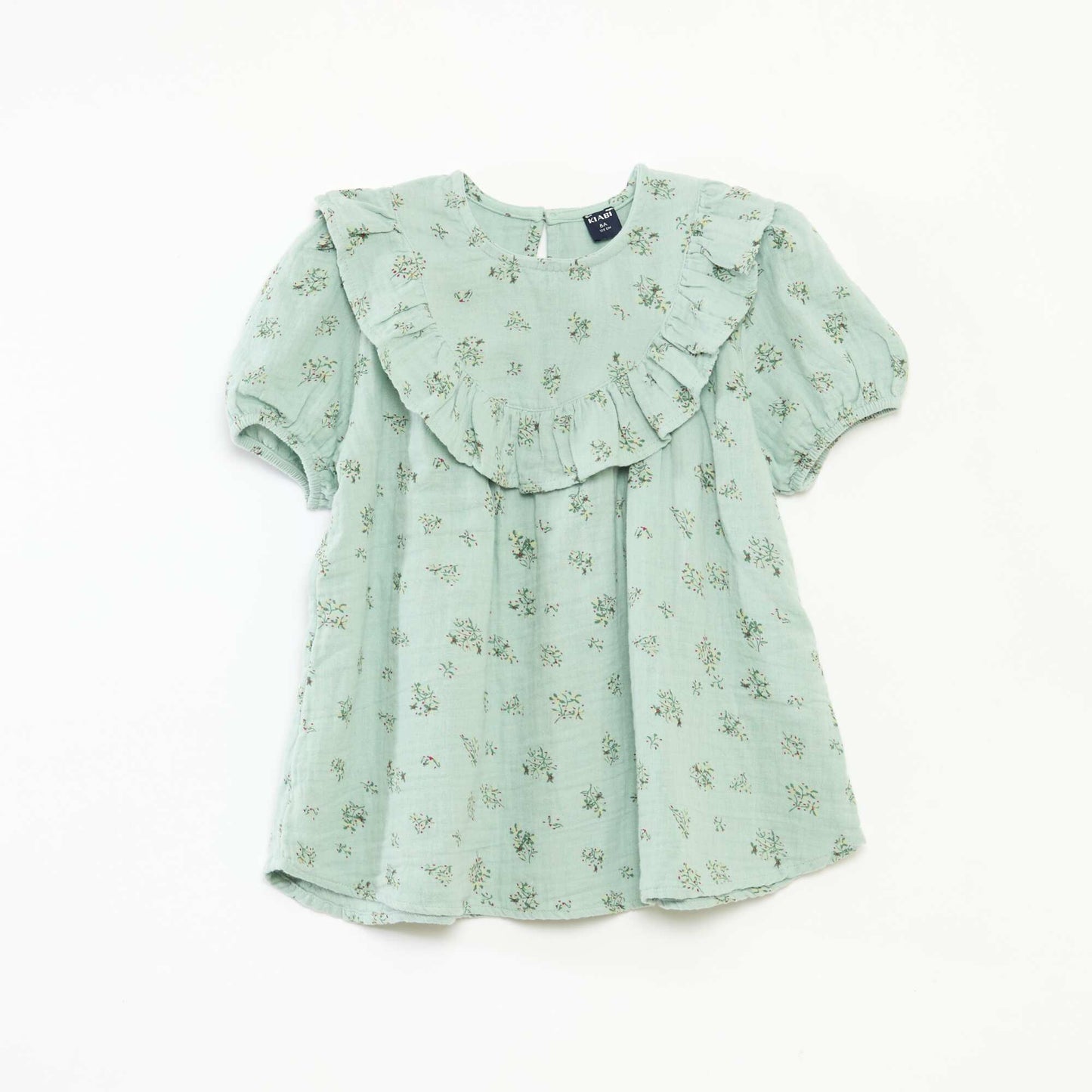 Blouse à col rond et plastron volantée VERT