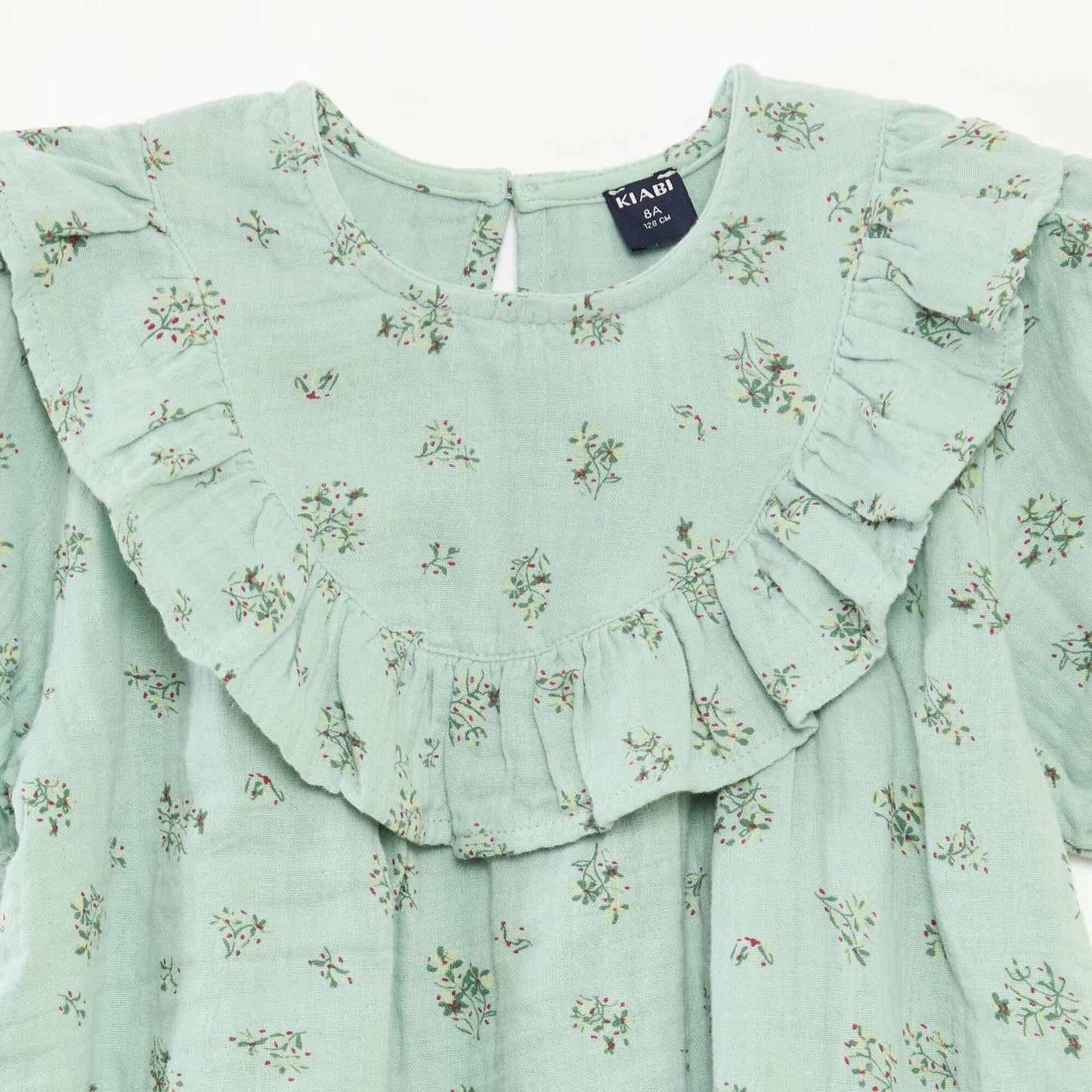 Blouse à col rond et plastron volantée VERT