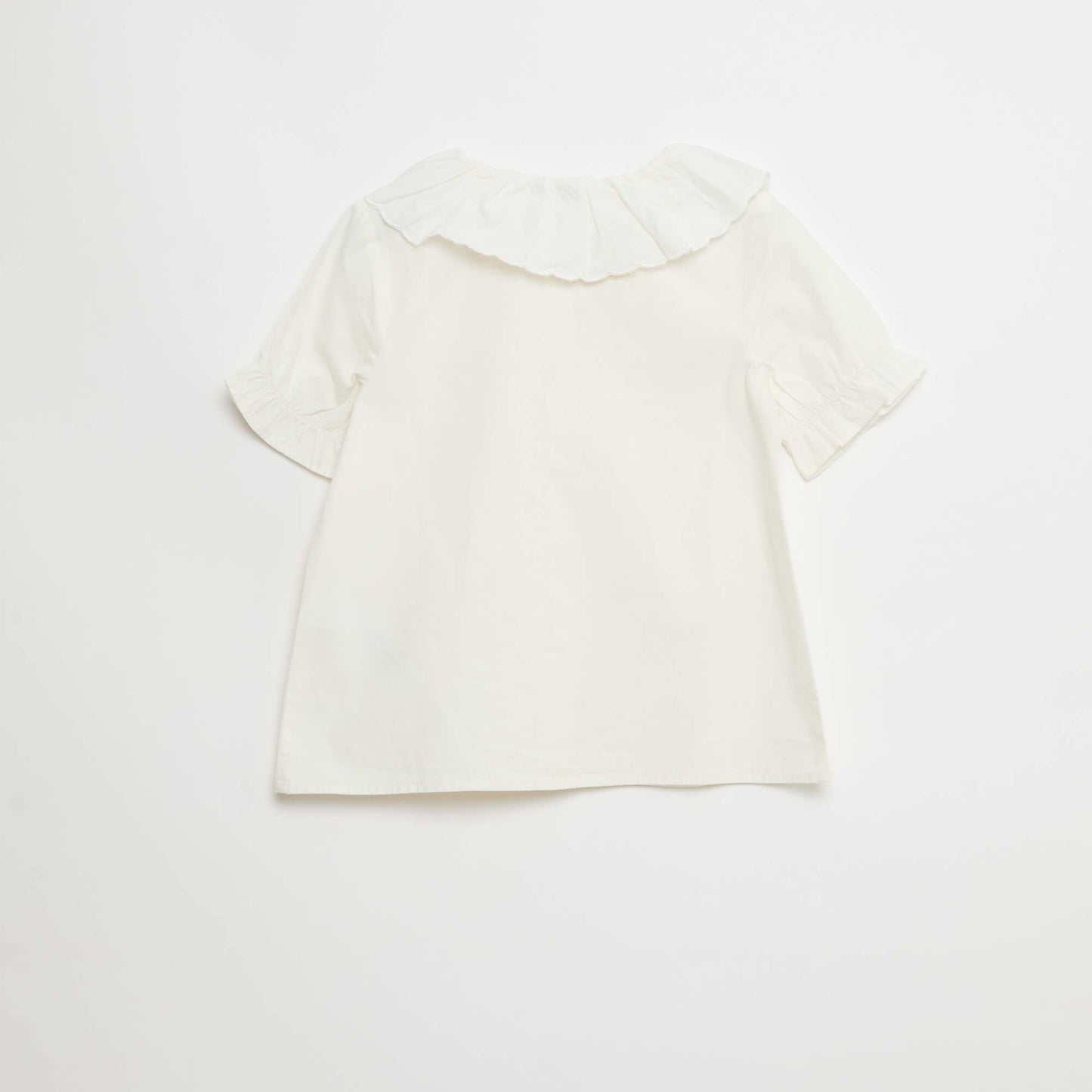 Blouse unie à collerette en coton uni BLANC