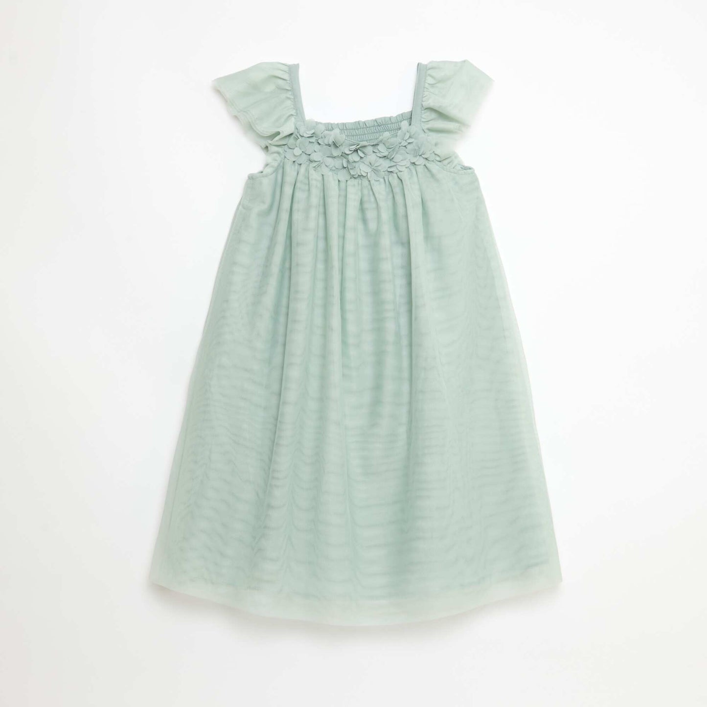Robe à bretelles en tulle avec fleurs 3D VERT