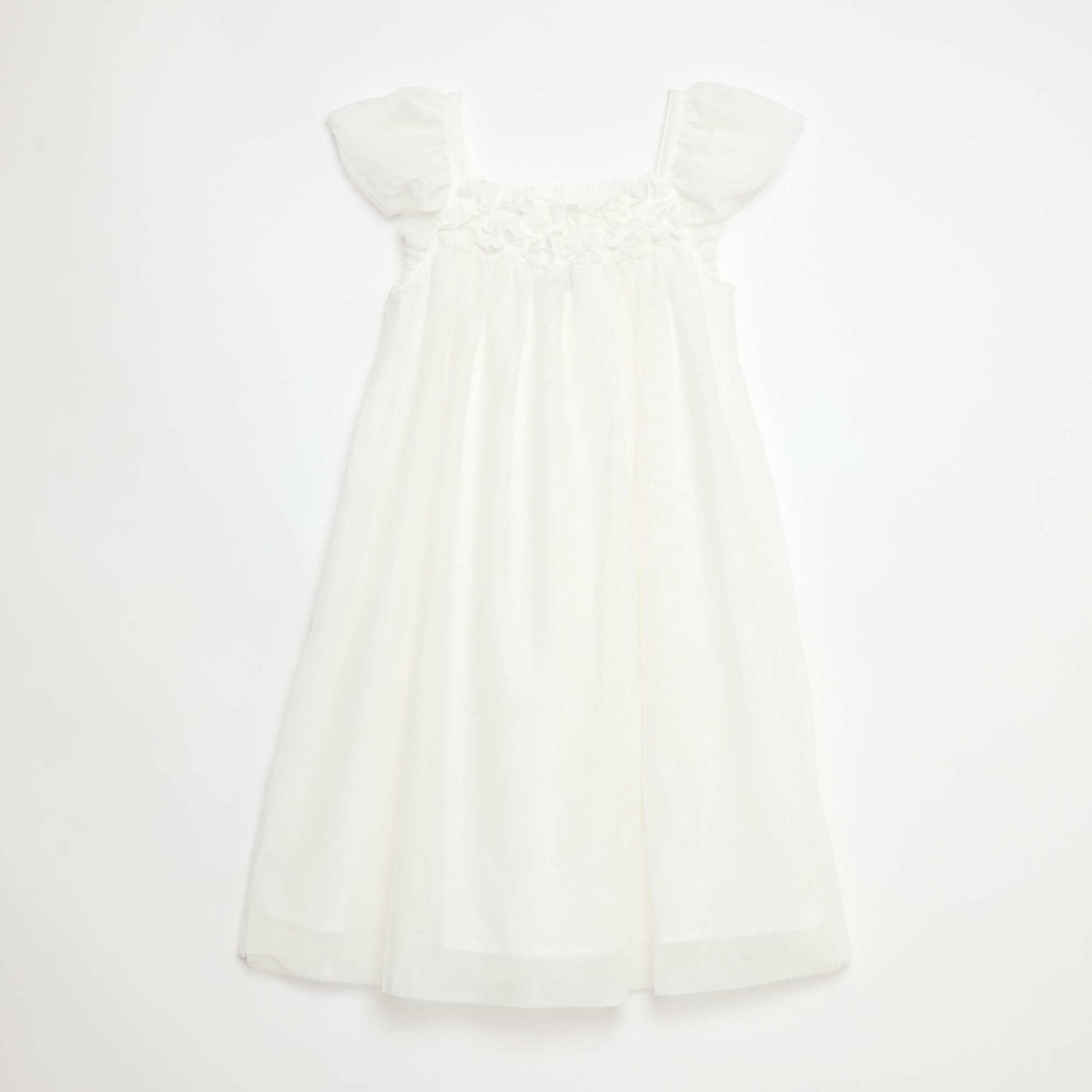Robe à bretelles en tulle avec fleurs 3D BLANC