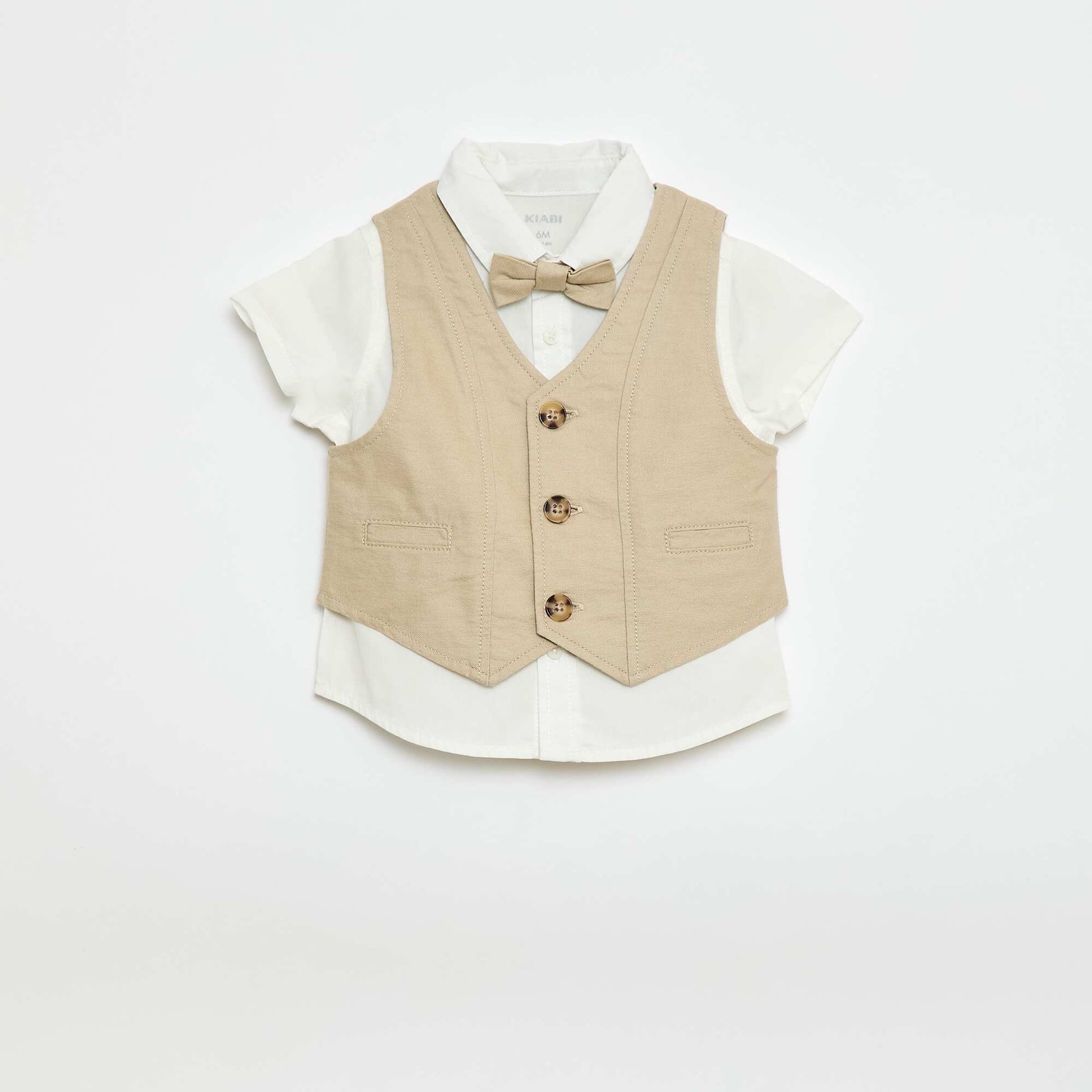 Ensemble chemise + gilet sans manches + short + noeud papillon - 4 pièces BEIGE