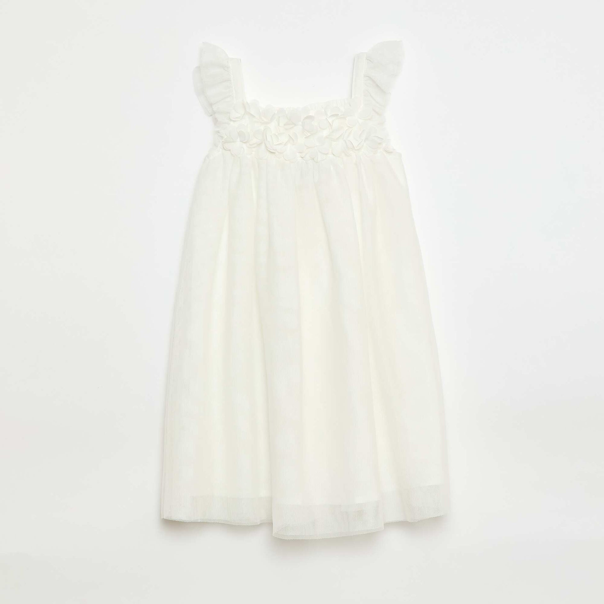 Robe en tulle avec fleurs 3D BLANC