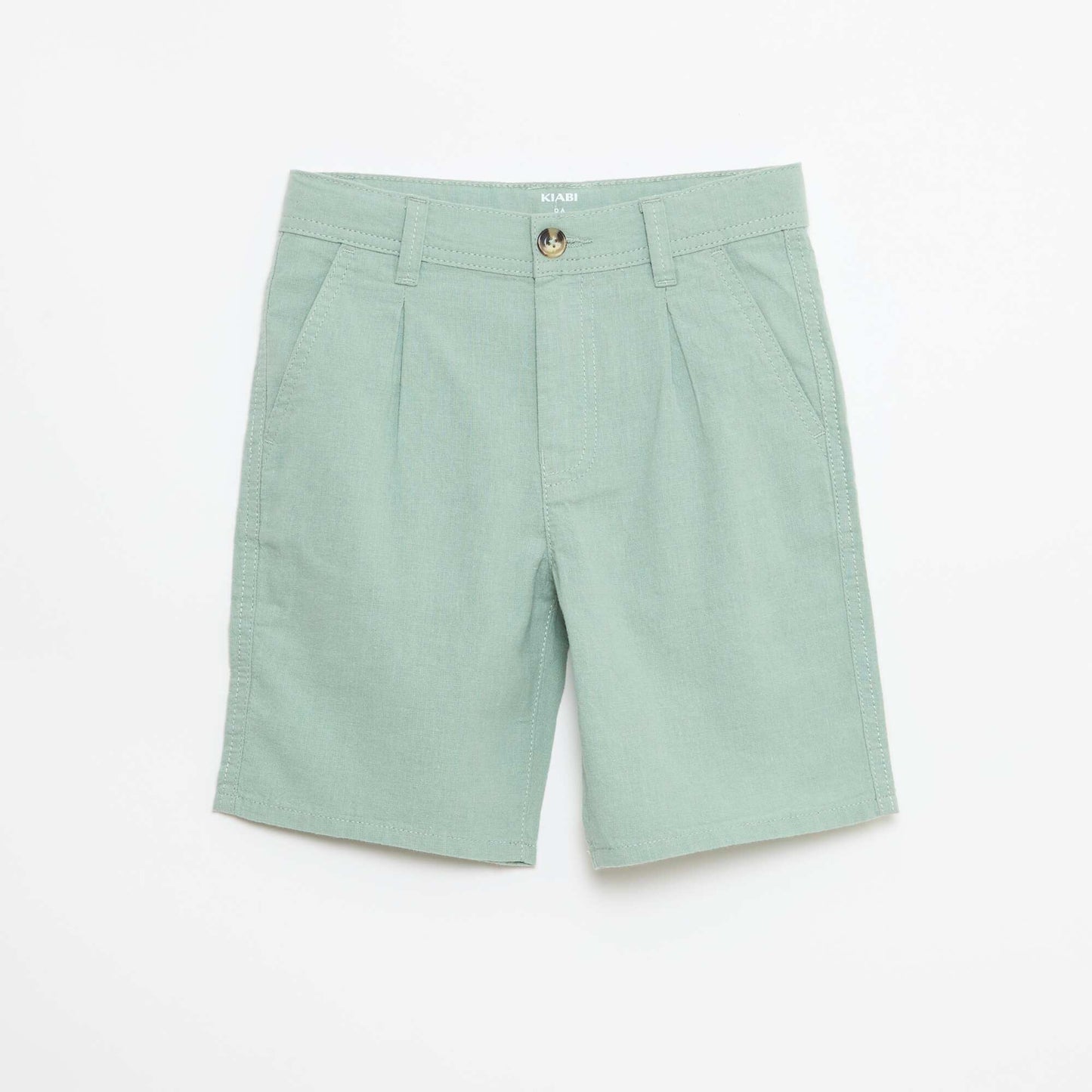 Bermuda regular en coton et lin uni VERT
