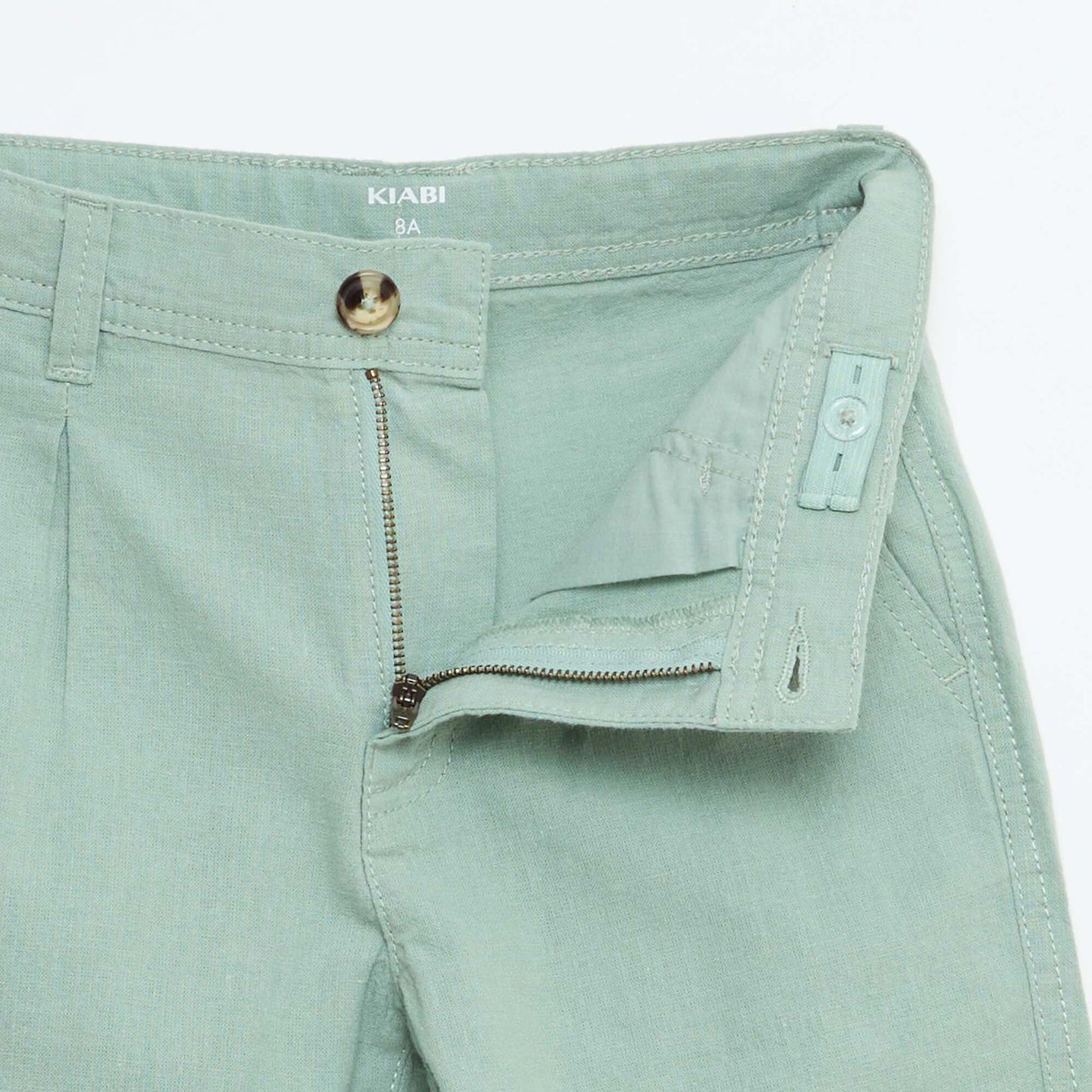 Bermuda regular en coton et lin uni VERT