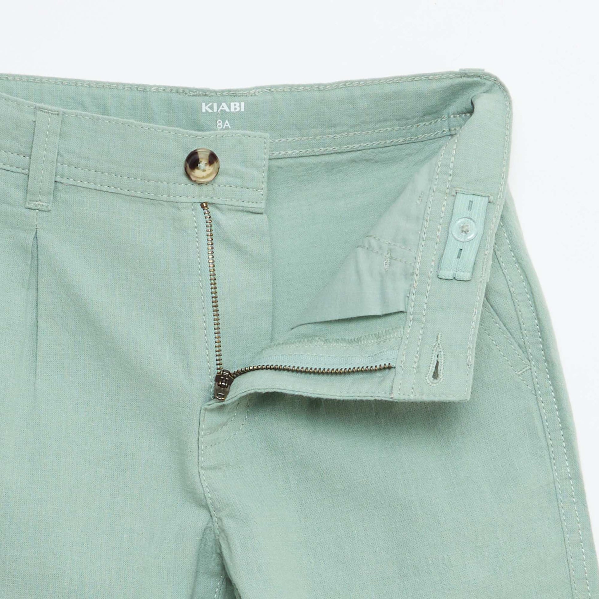 Bermuda regular en coton et lin uni VERT