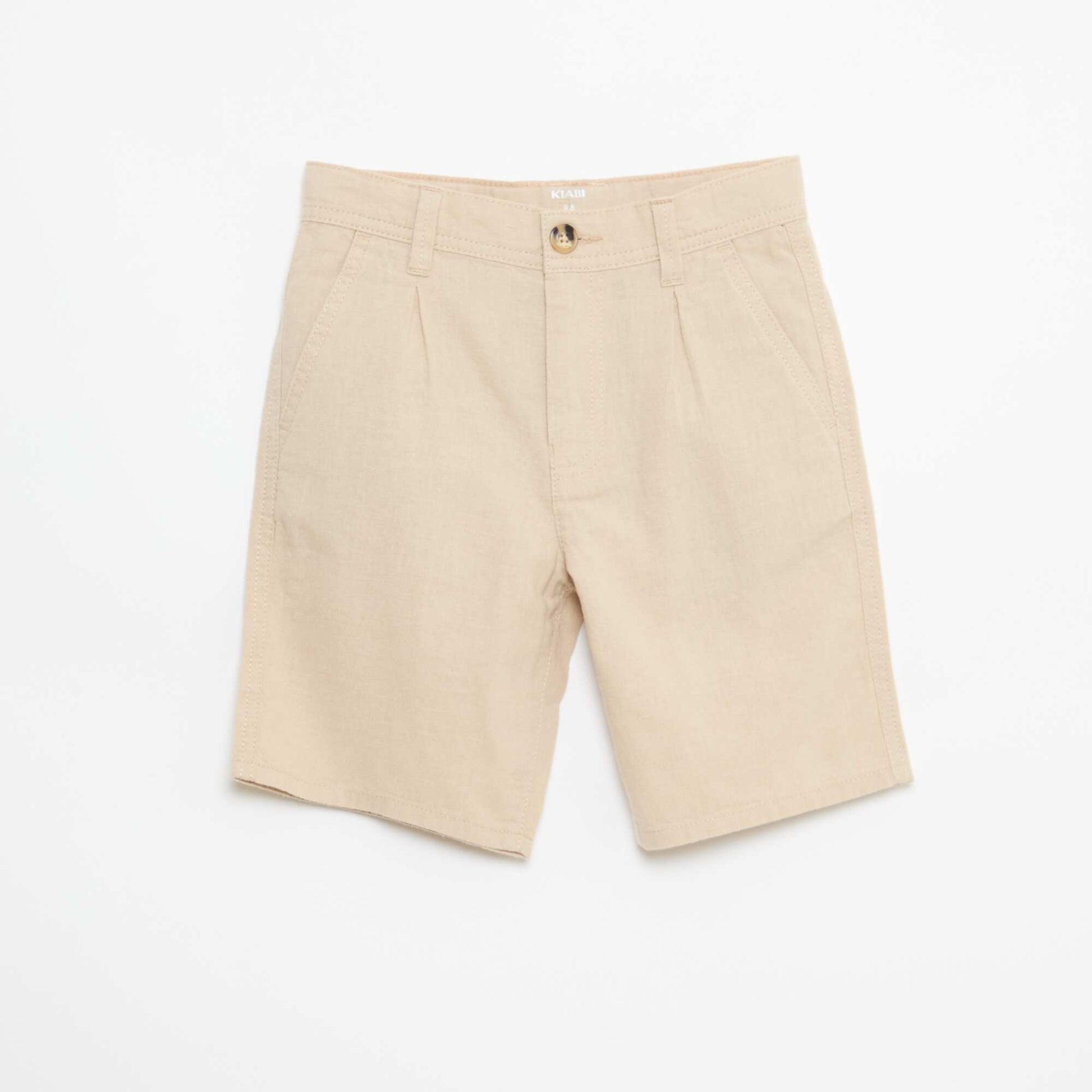 Bermuda regular en coton et lin uni BEIGE