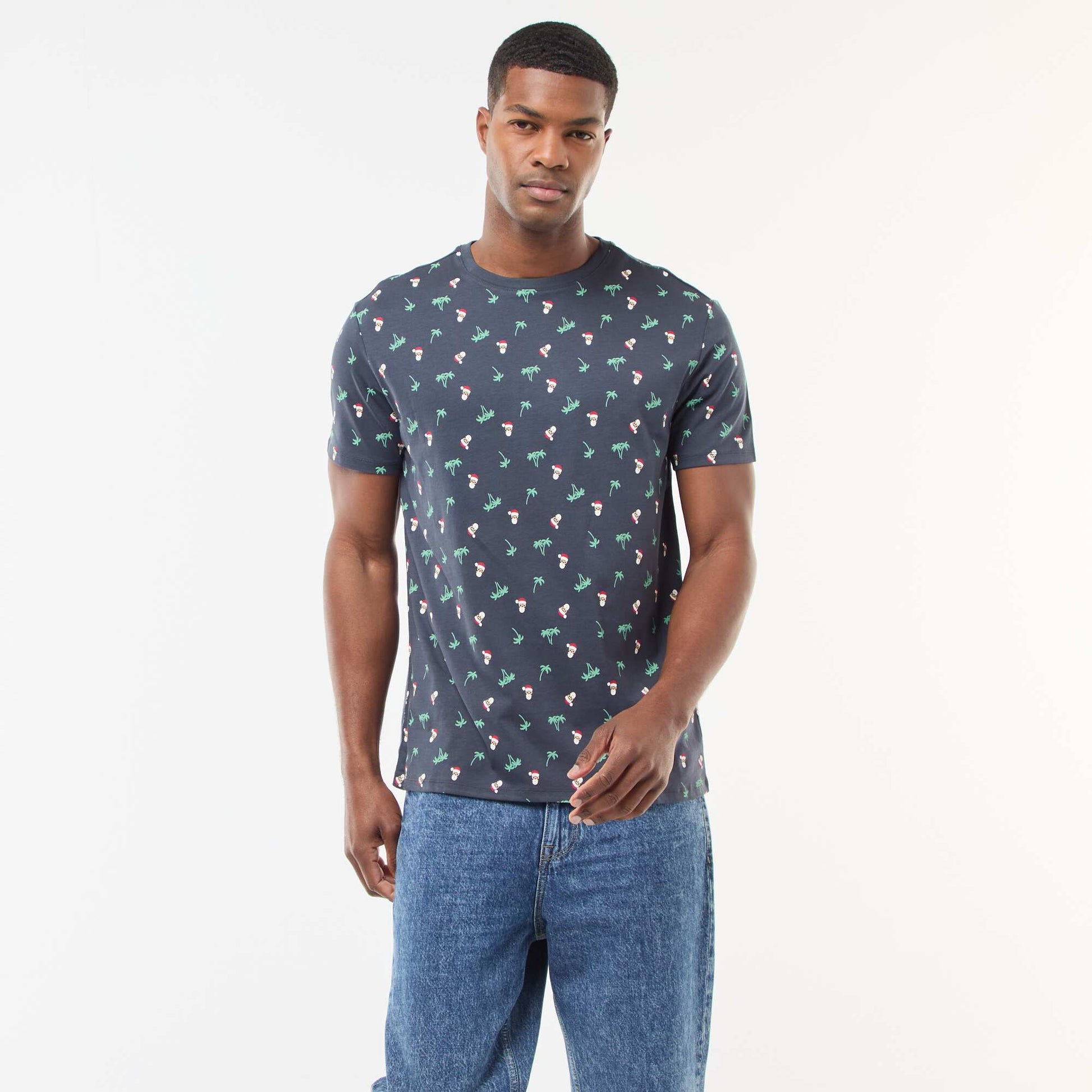 T-shirt 'Noël' manches courtes imprimé BLEU