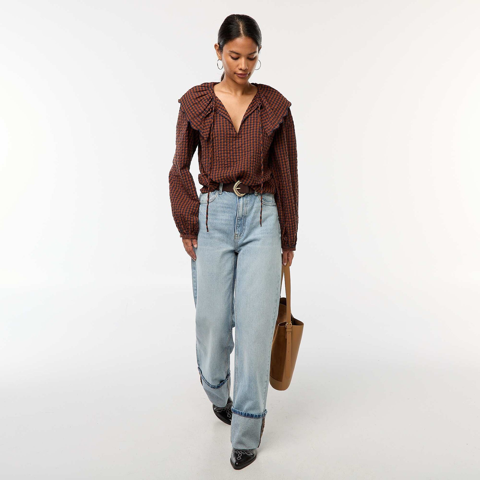 Blouse avec large col claudine MARRON
