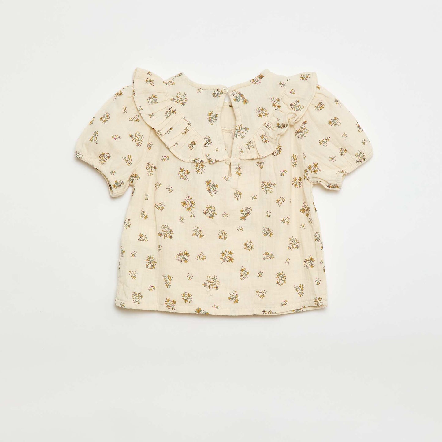 Blouse manche courte à motif en gaze de coton BEIGE