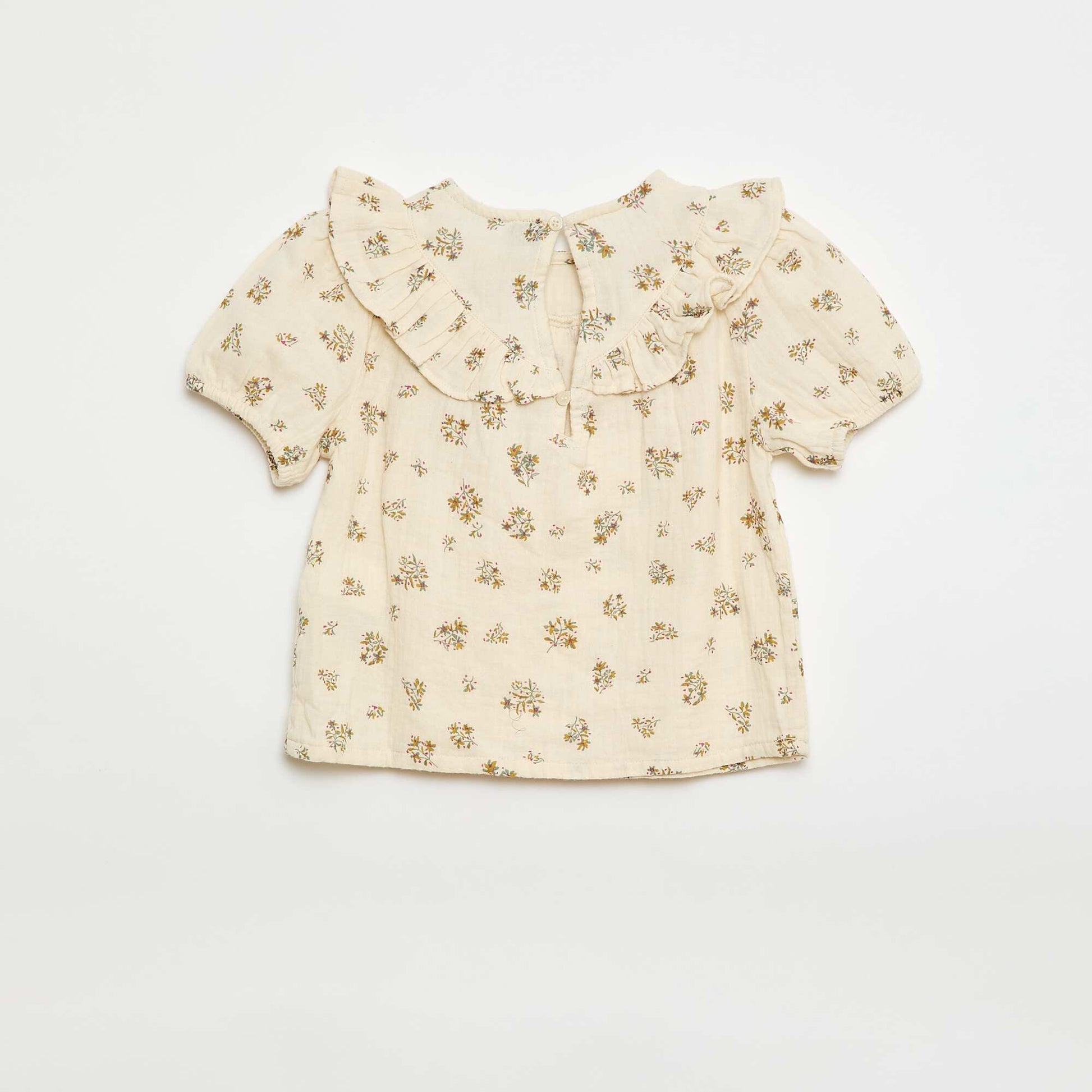 Blouse manche courte à motif en gaze de coton BEIGE