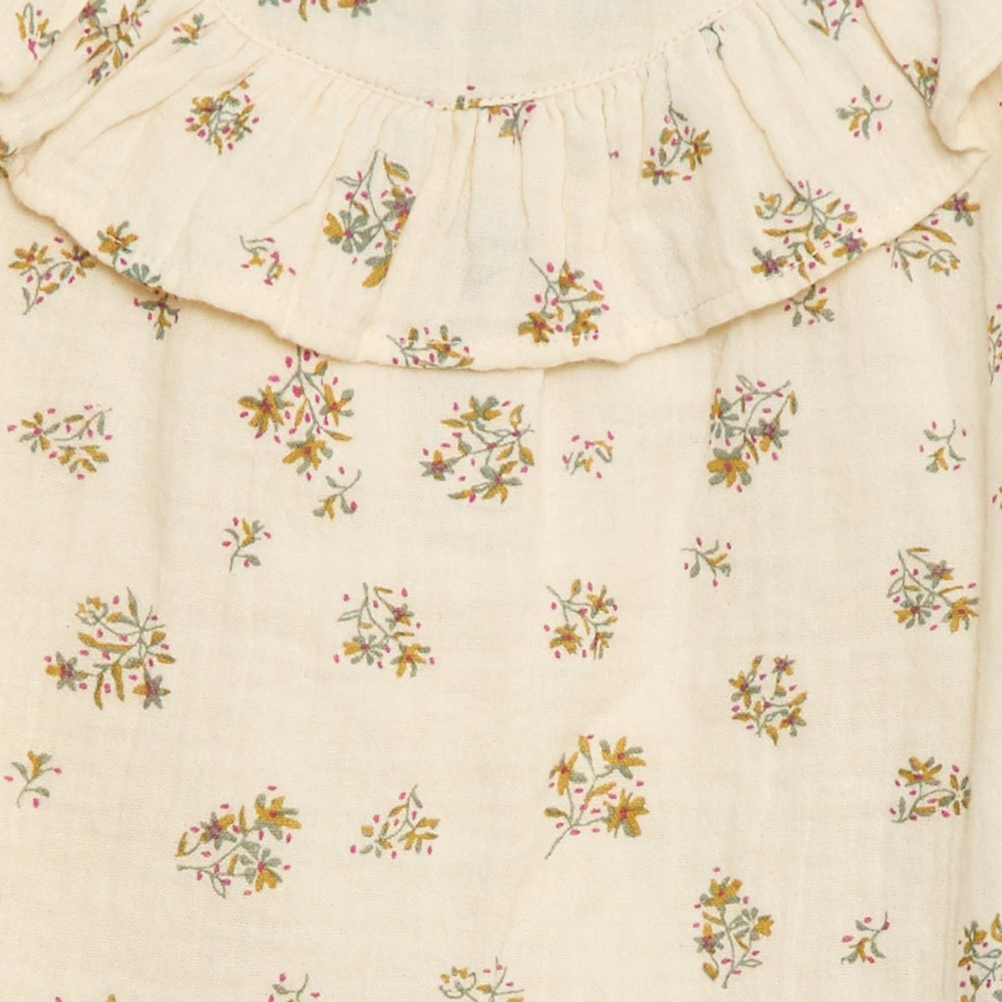 Blouse manche courte à motif en gaze de coton BEIGE