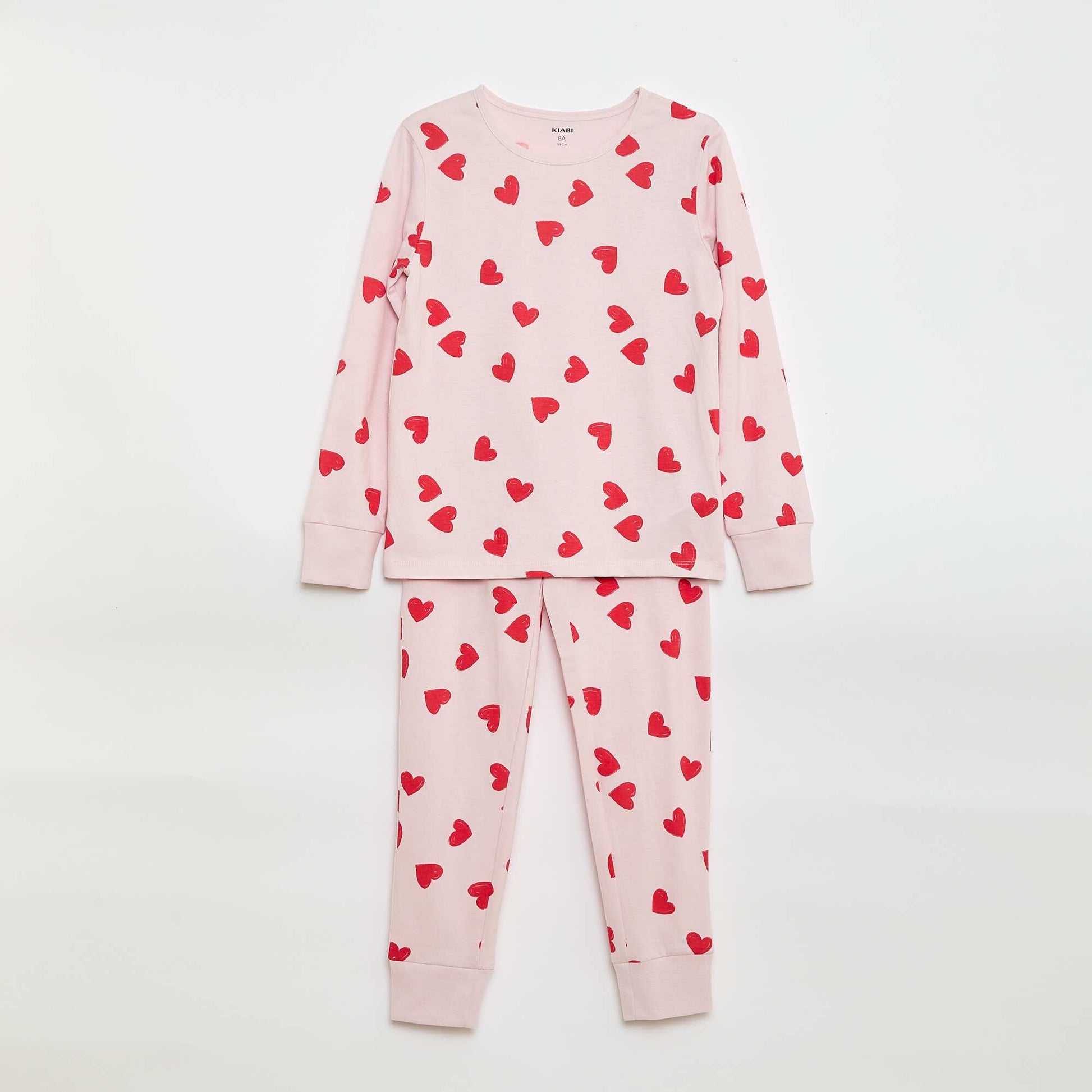 Ensemble pyjama long à motif 'cœur' - 2 pièces ROSE